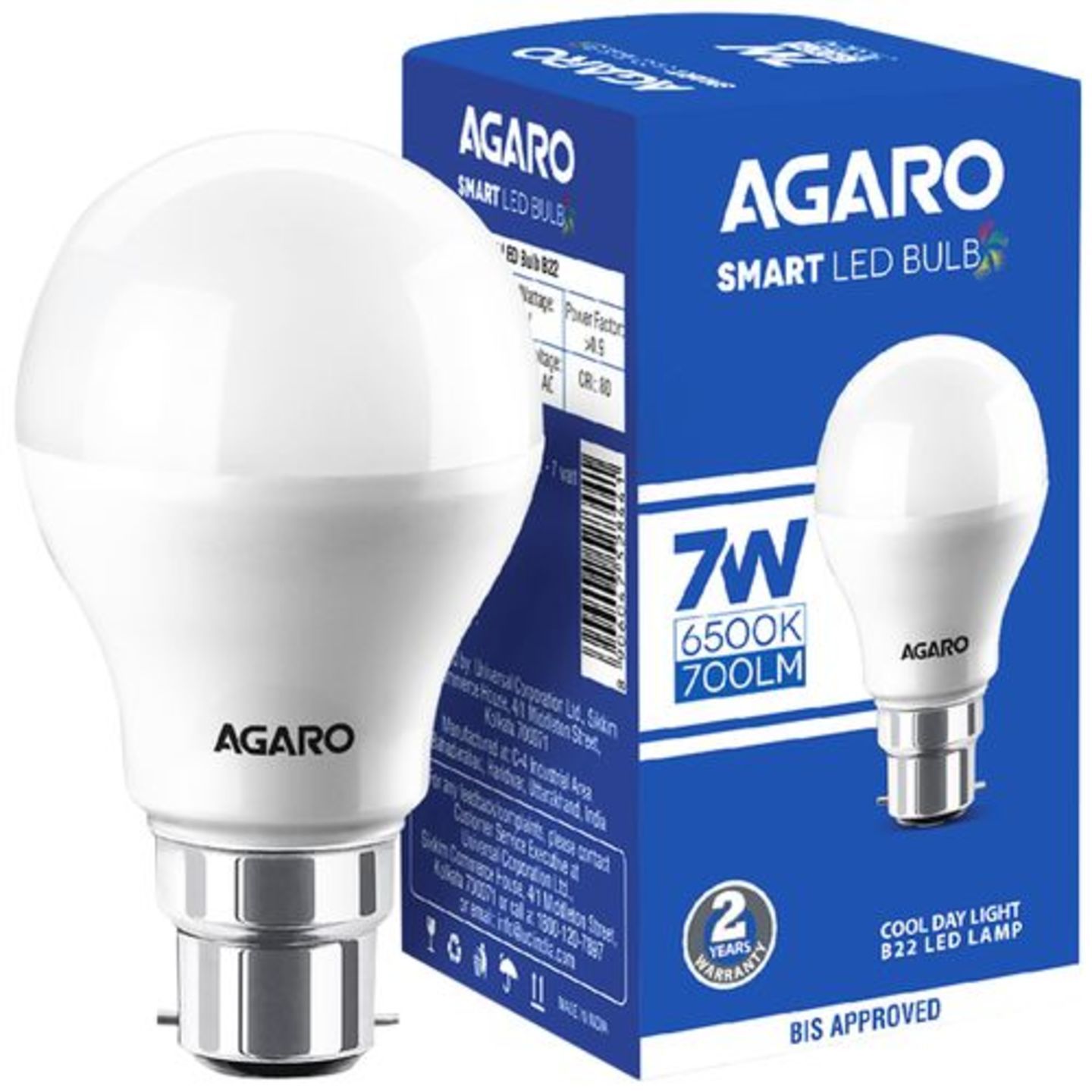 AGARO LED Bulb - 7 Watt, Cool Daylight, B22 Base, 1 pc