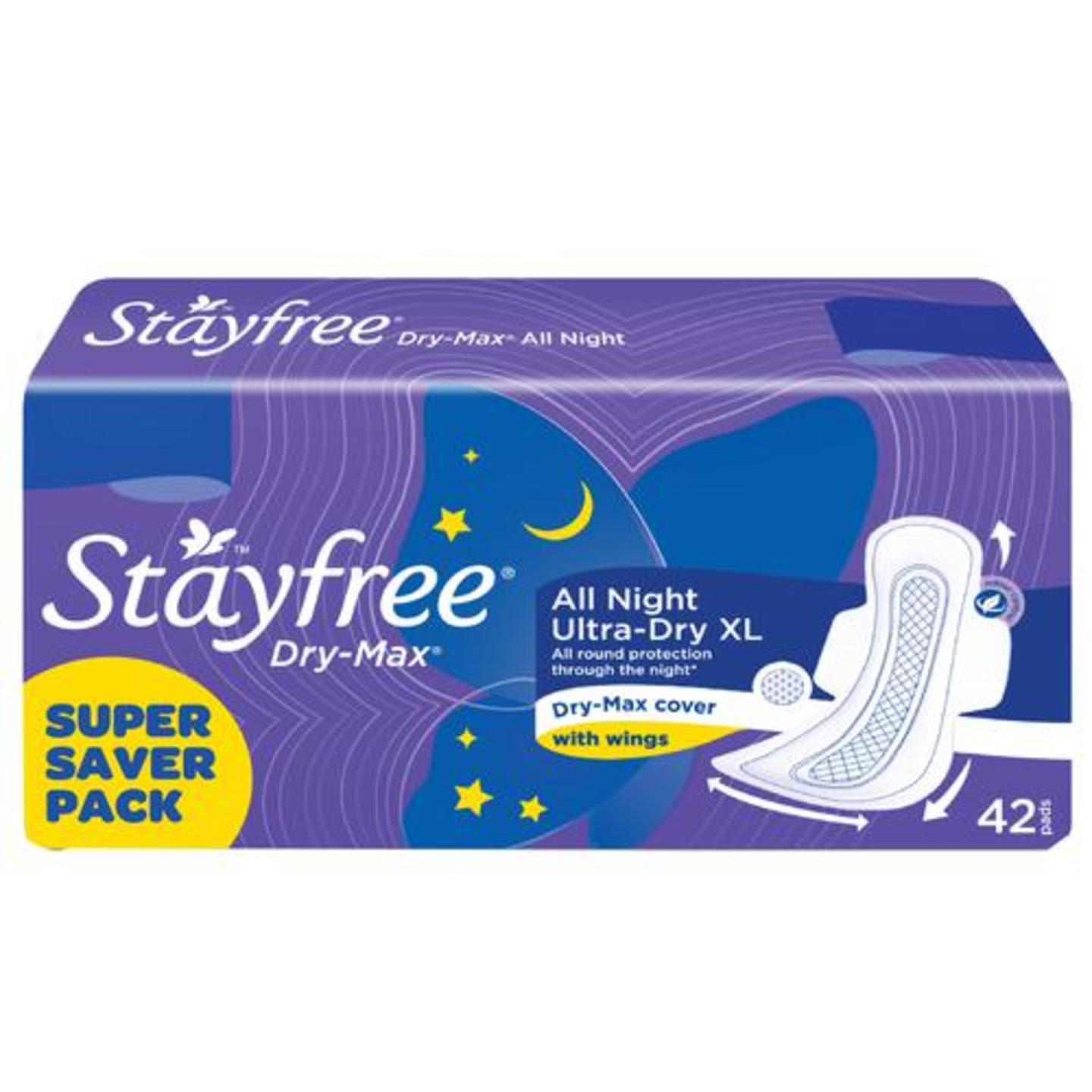 STAYFREE Dry Max - All Night X-Large Sanitary Napkins, Super Saver Pack, 42 pcs