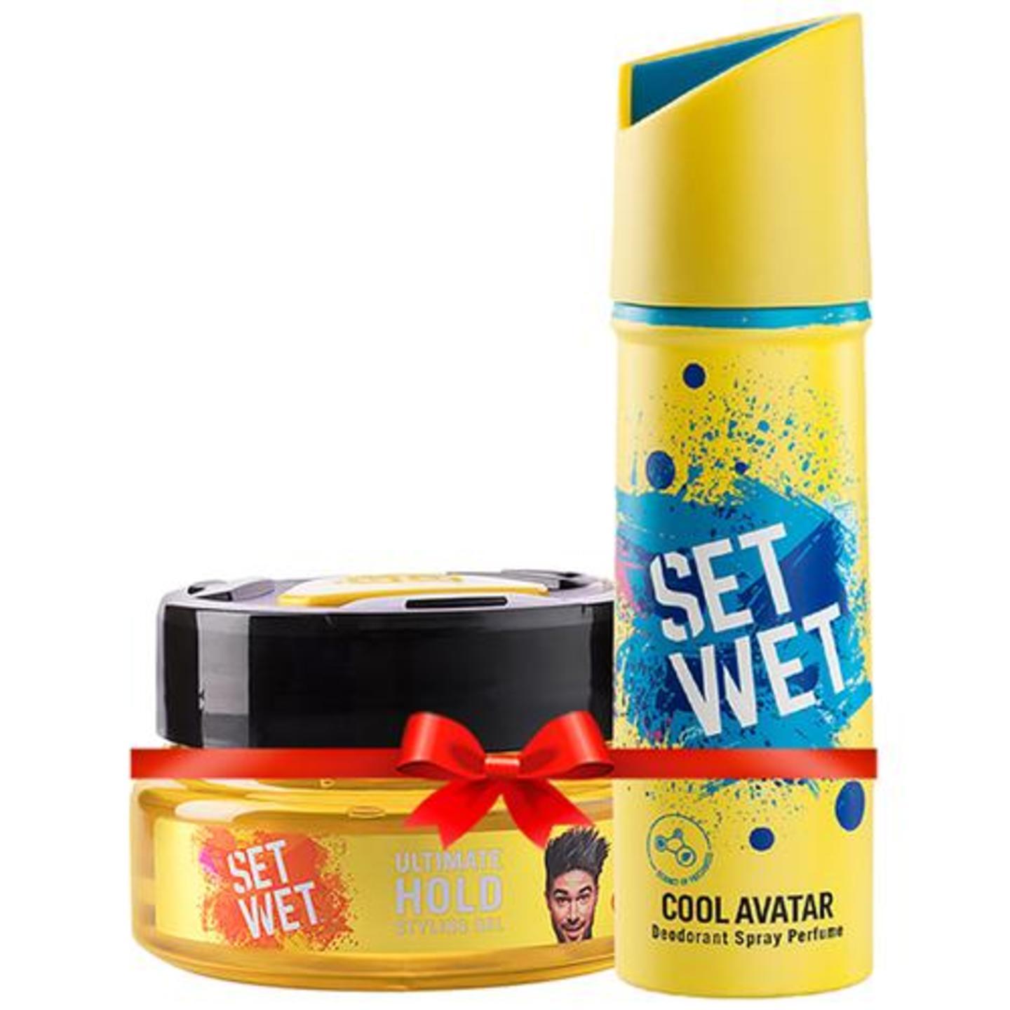 Set Wet Combo - Ultimate Hold Hair Gel, With Cool Avatar Deodorant Spray Perfume, 250 ml + 150 ml