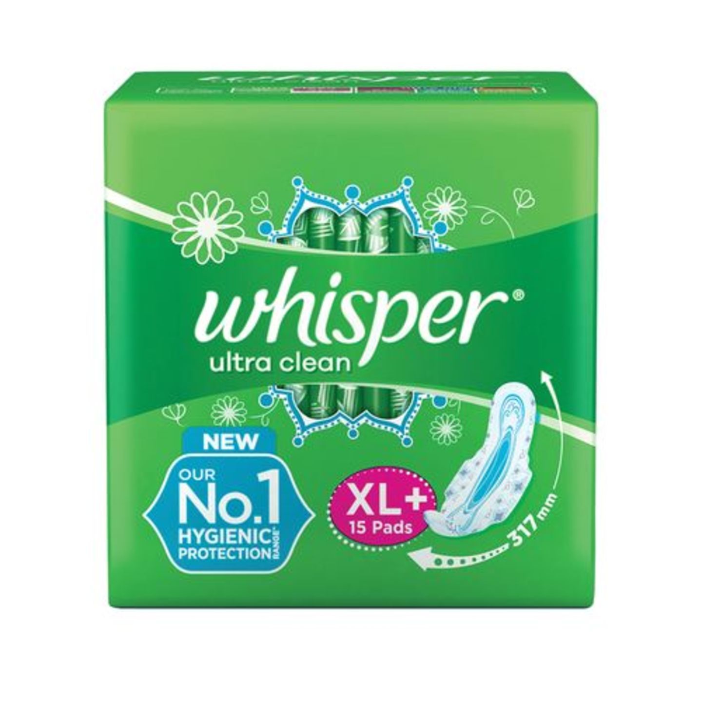 Whisper Sanitary Pads - XL Plus Wings, Ultra, 15 pcs