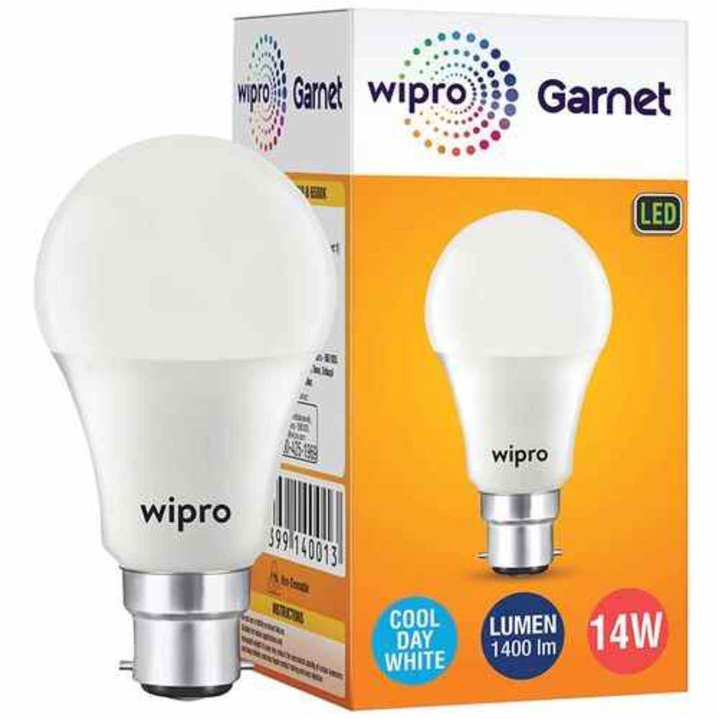 Wipro Garnet LED White Bulb - 14 Watt, Cool Day, B22, 1 pc