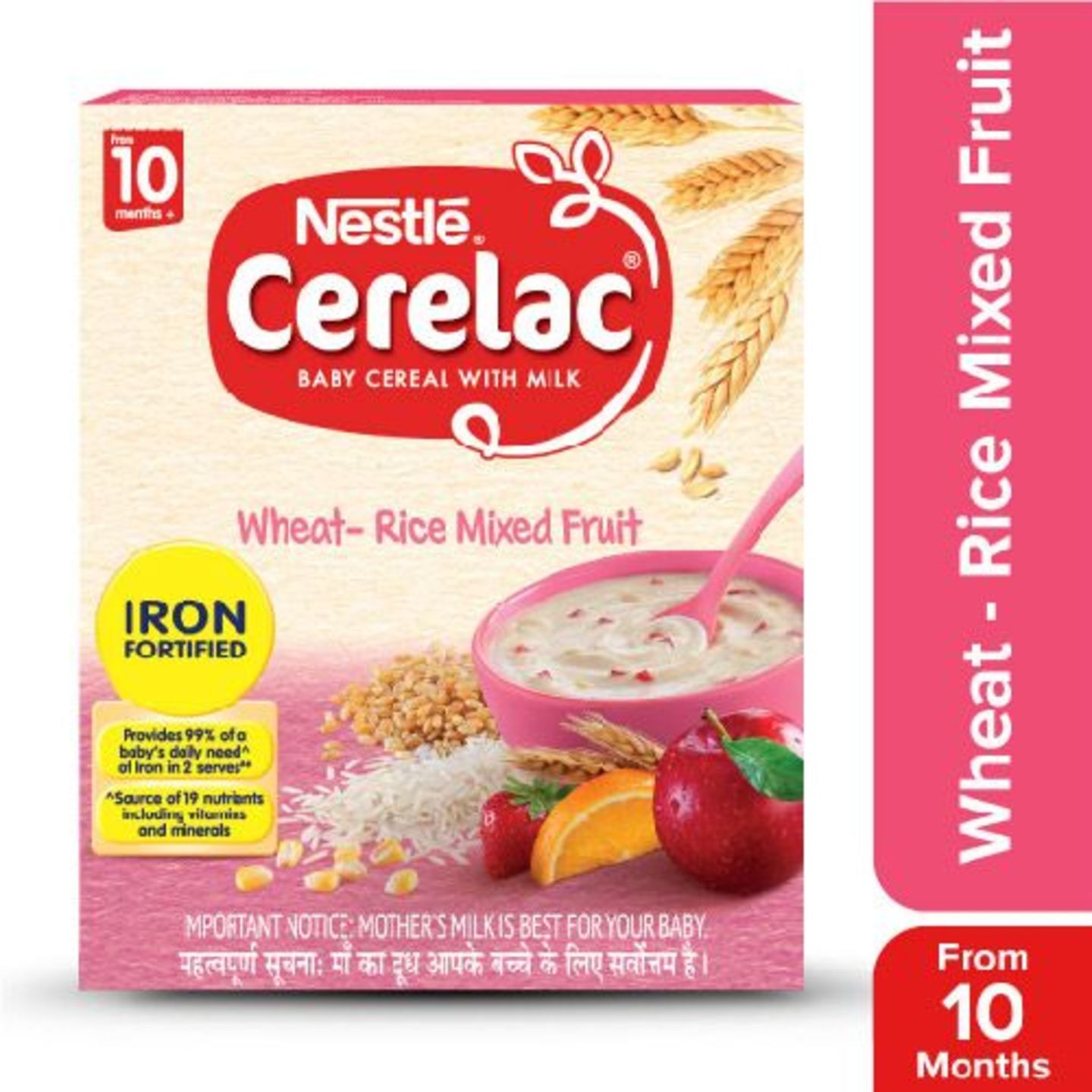 Nestle Cerelac Fortified Baby Cereal With Milk, Wheat-Rice Mixed Fruit - From 10 Months, 300 g Bag-In-Box