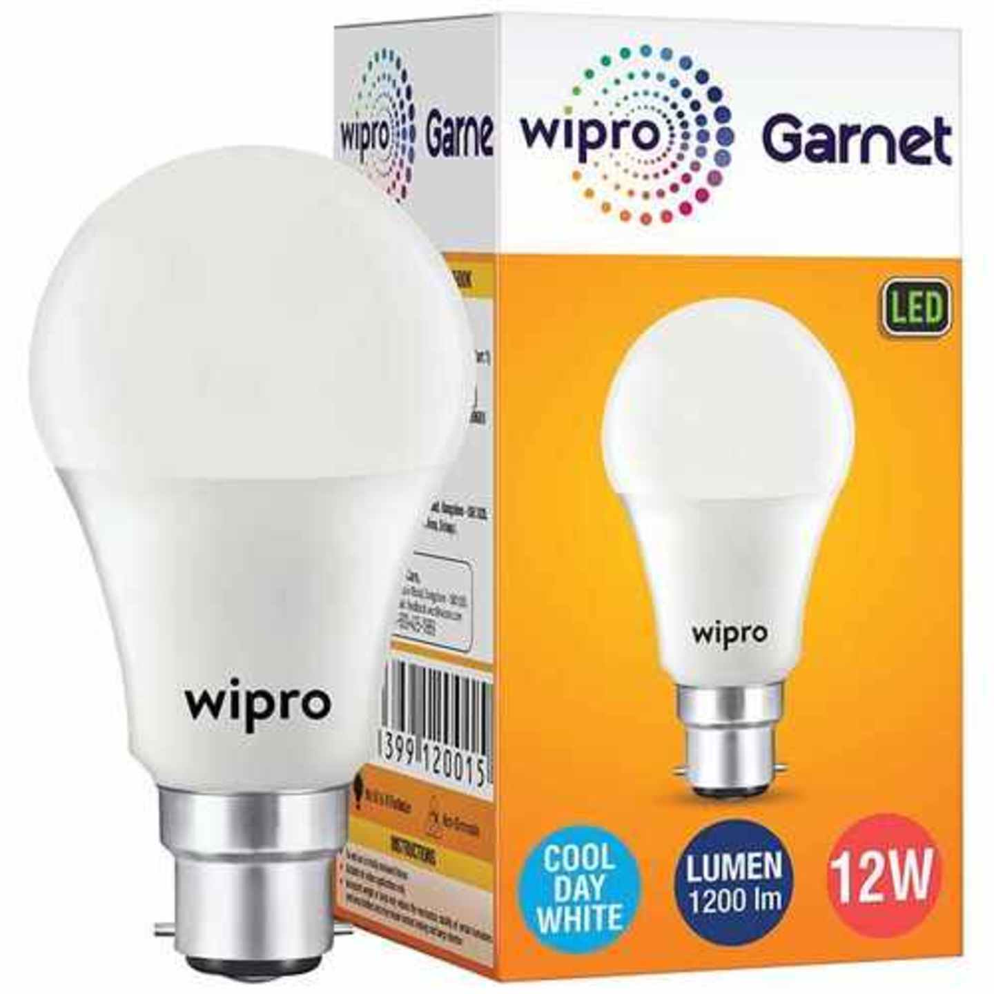Wipro Garnet LED Bulb -12 Watt, White, Cool Day, B22, 1 pc