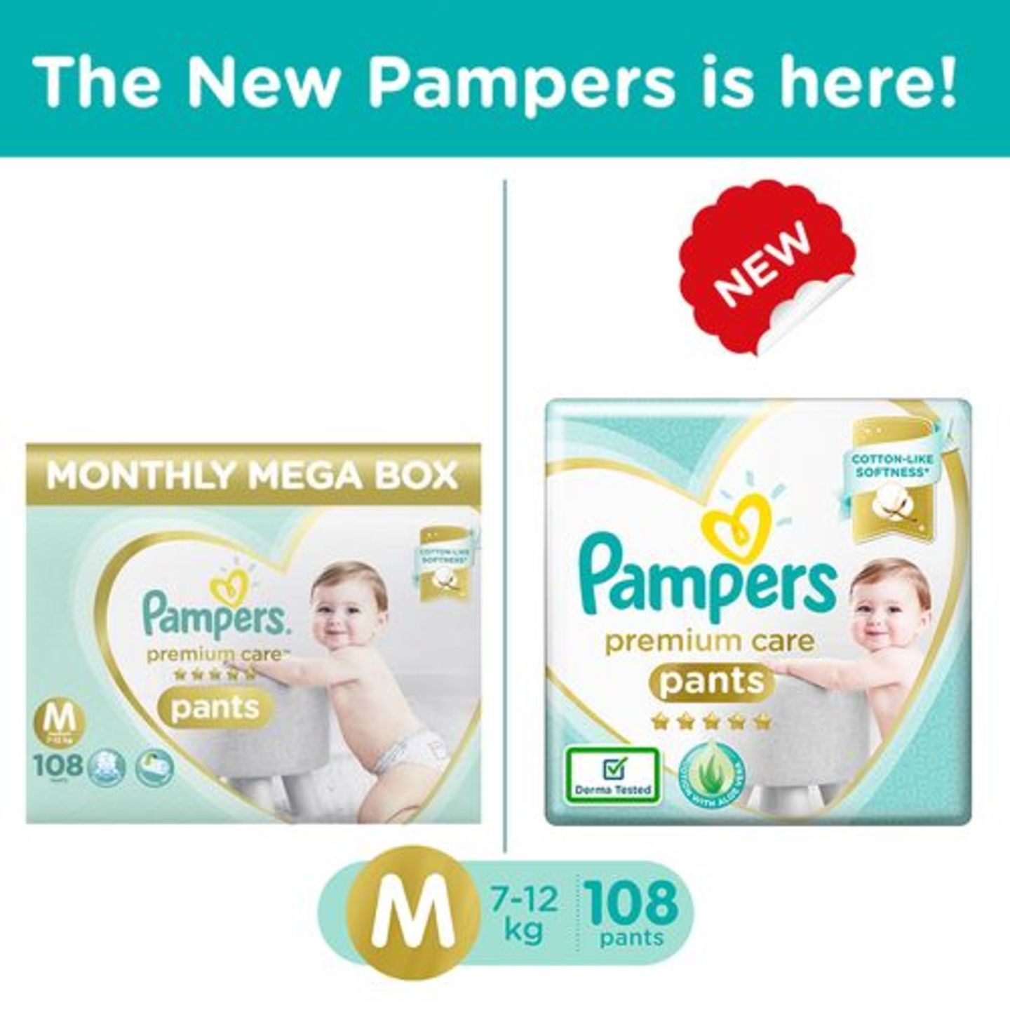 Pampers Premium Care Medium Monthly Box Pack - 108 Diaper Pants, 108 pcs