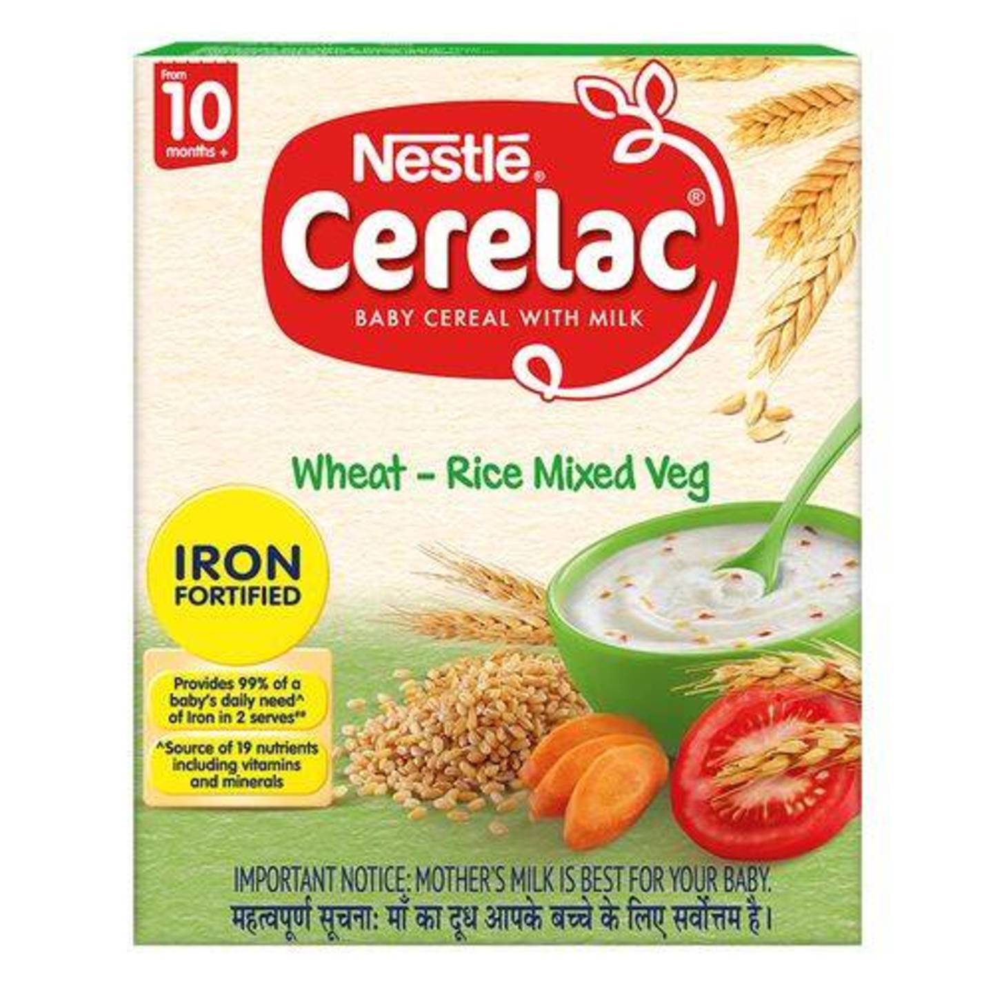 Nestle Cerelac Fortified Baby Cereal With Milk, Wheat-Rice Mixed Veg - From 10 Months, 300 g Bag-In-Box