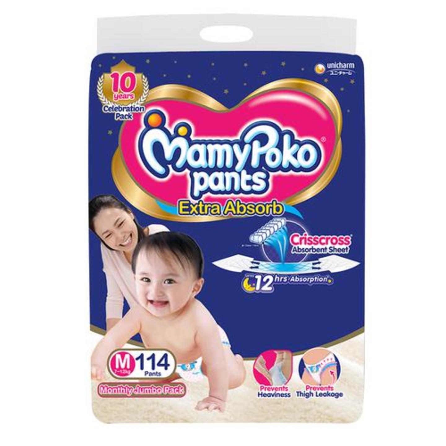 Mamypoko Pants - Extra Absorb Diaper, Medium Size, 114 pcs