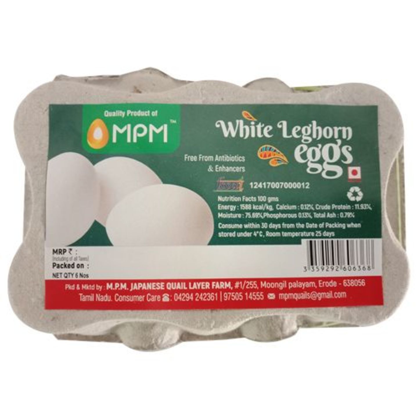 Mpm Eggs - White Leghorn, 6 pcs Carton