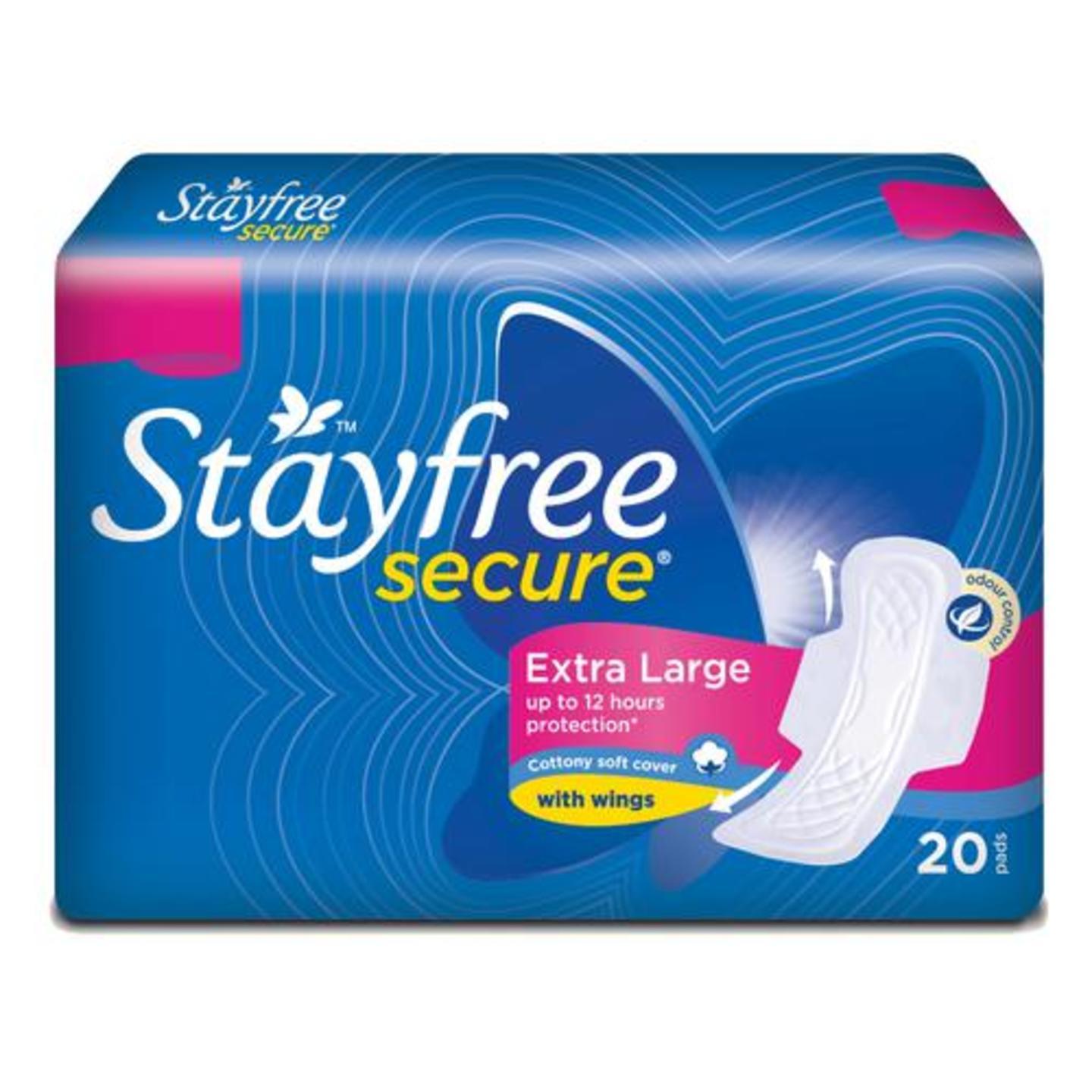STAYFREE Sanitary Pads - Secure Xl Cottony Soft, with Wings, 20 Pads