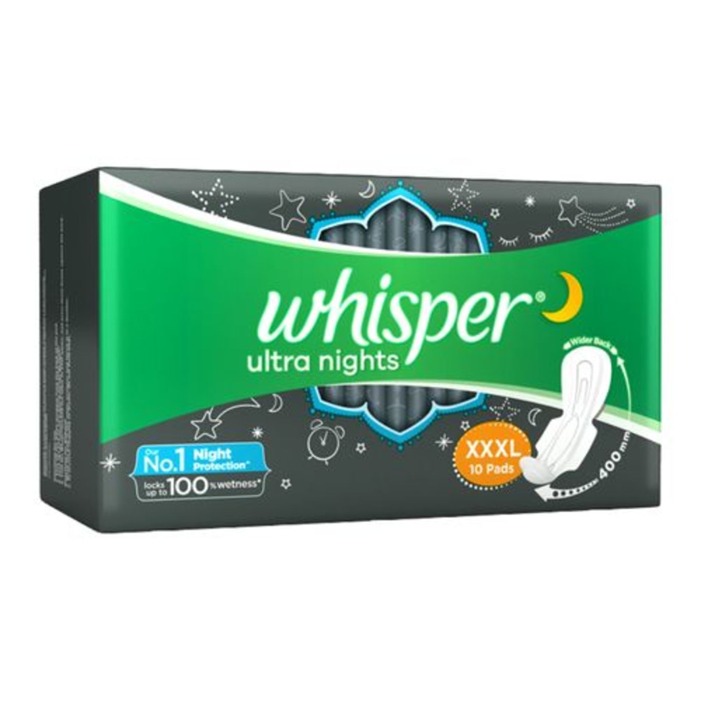 Whisper Sanitary Pads - XXXL Wings, Ultra Nights, 10 pcs