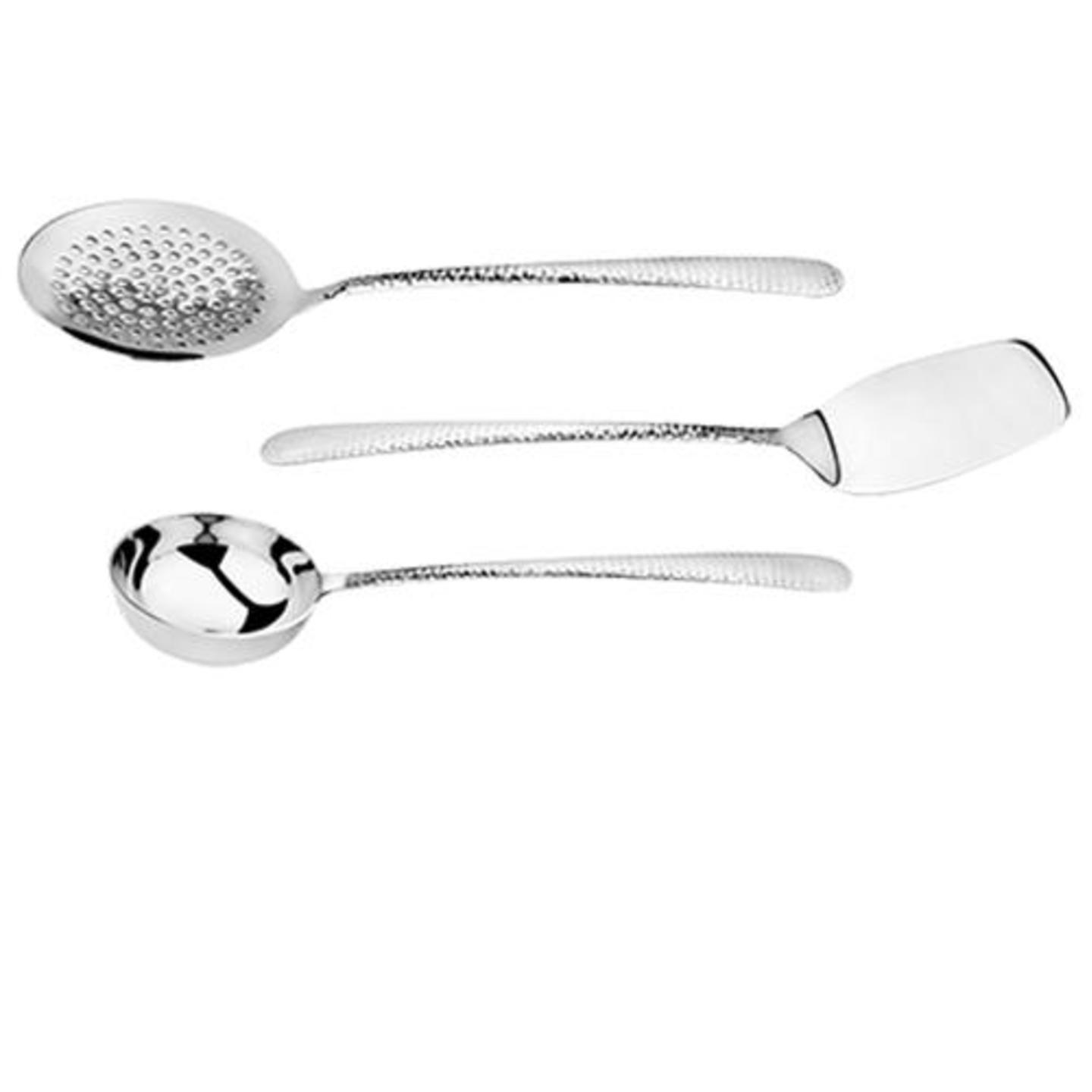 NJAK Home Stainless Steel Kitchen Tools - Turner + Skimmer + Ladle, Hammered, 3 pcs