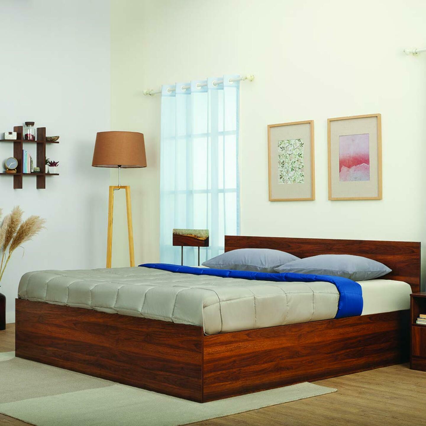 AMS FURNITURE Double Bed, Queen Size Bed, Taurus Engineered Wood Bed with Storage, Wooden Bed (Matte Finish_Brown)