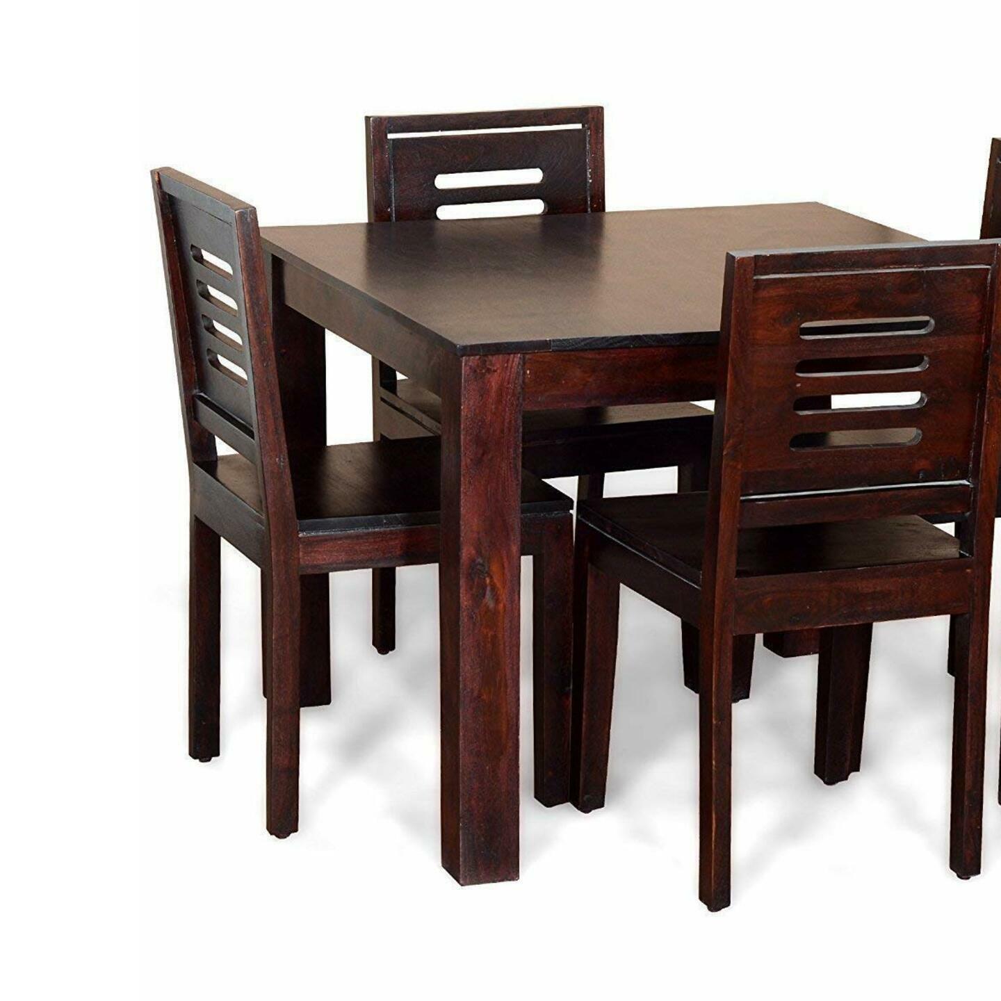 AMS Solid Sheesham Wood 4 Seater Dining Table Set with 4 Chairs for Home Living Room Hall Wooden Furniture Four Seater Dinner Table Set for Hotels and Restaurants (Walnut Finish)