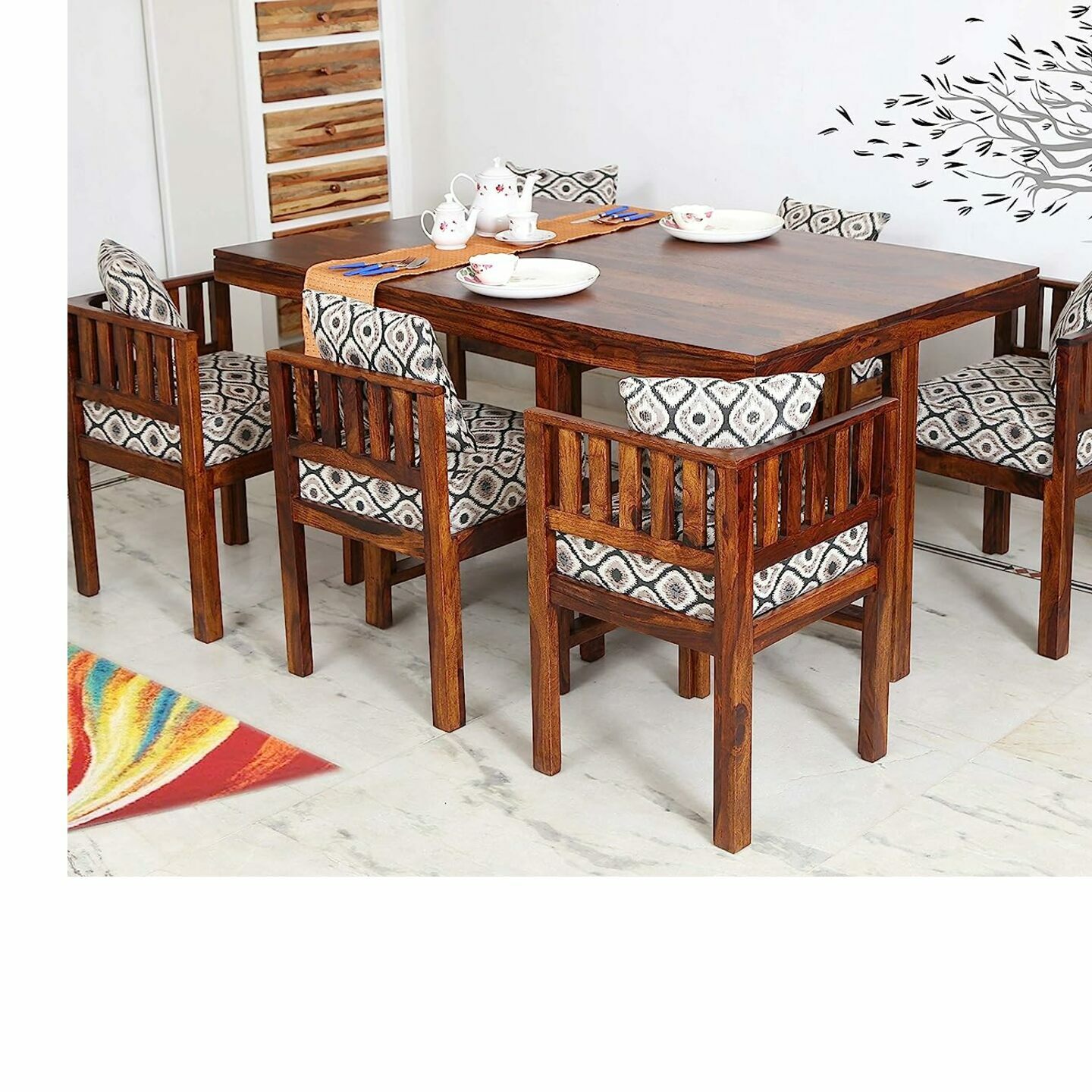 AMS Solid Wood 6 Seater Dining Set in Provincial Teak Finish (Medium 3, Brown 3)35,149
