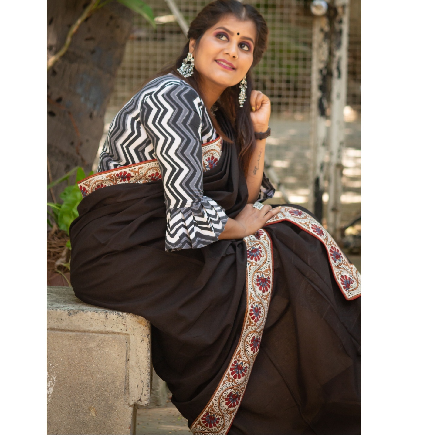 Black patchwork saree