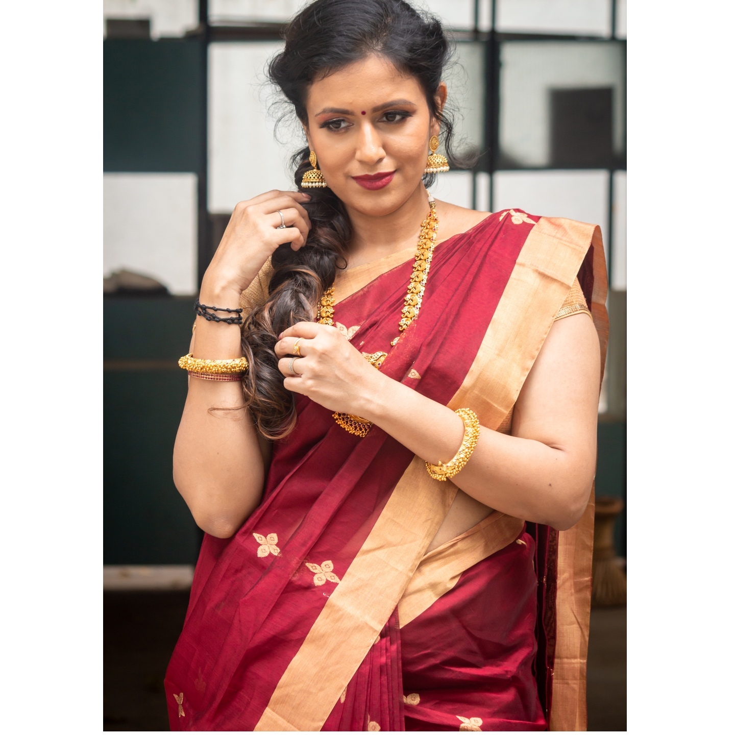 Maroon chanderi saree