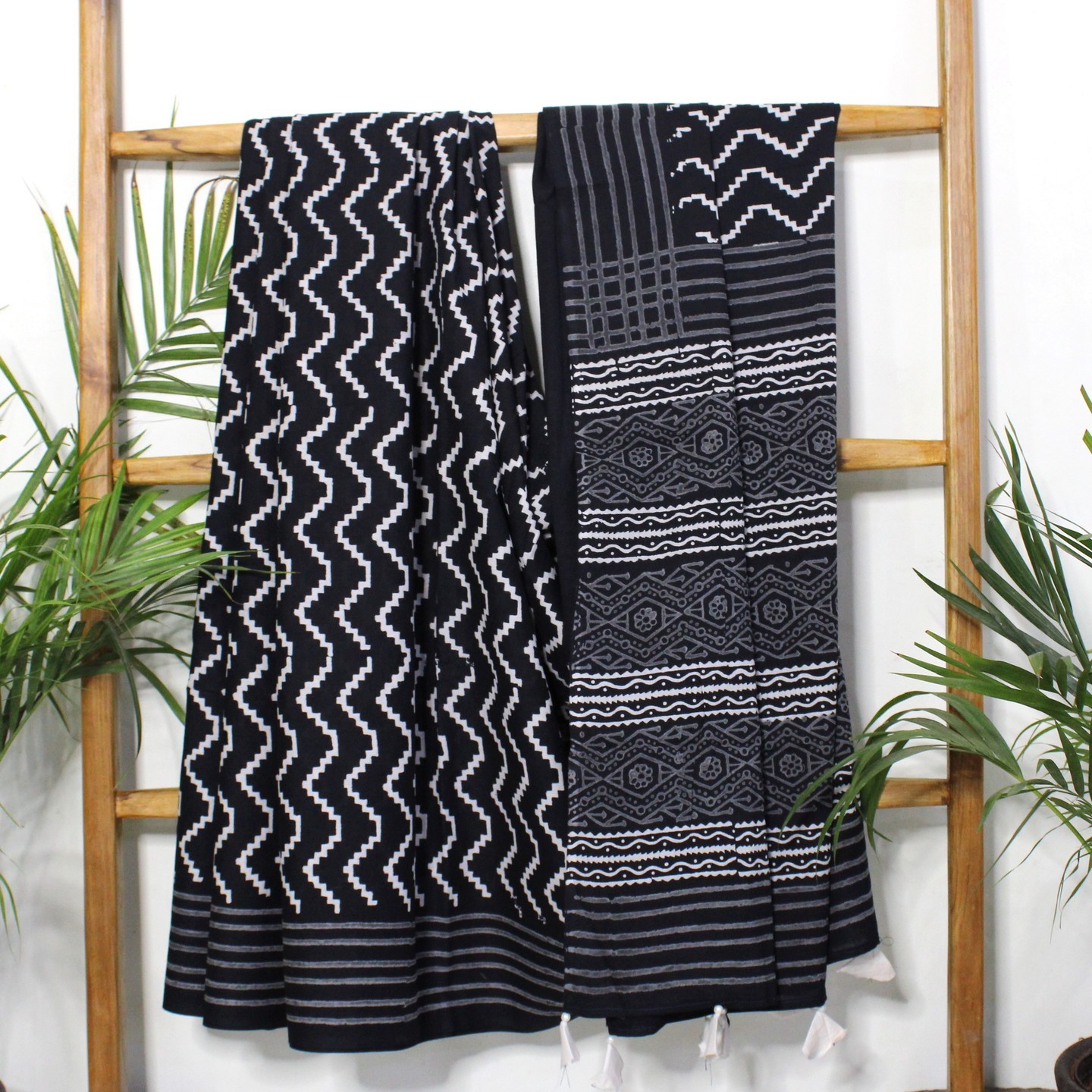 Black block printed saree