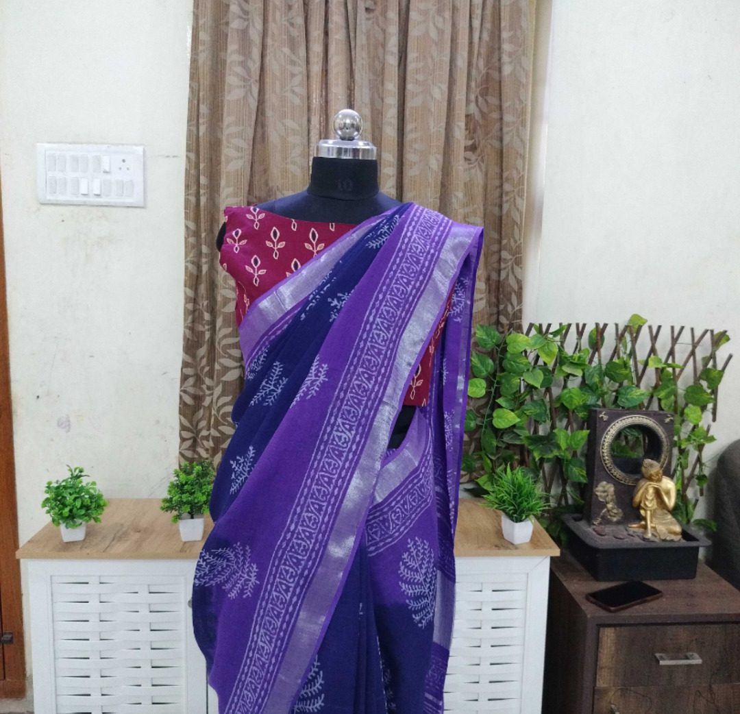 Purple ombre Linen cotton saree 