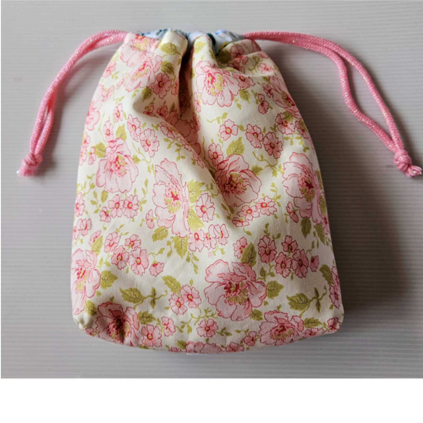 Drawstring Bag w batting (M) (Floral Pink)