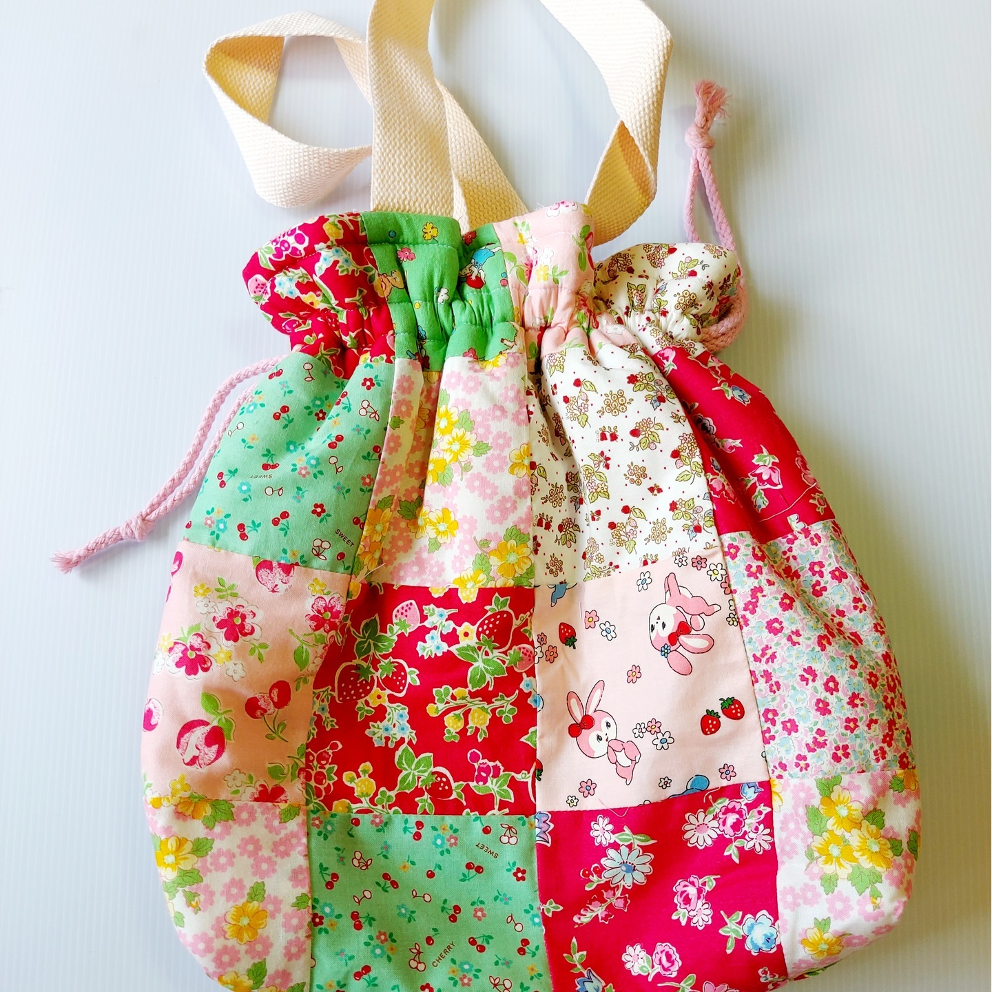 Patch Work Drawstring Bag, Large