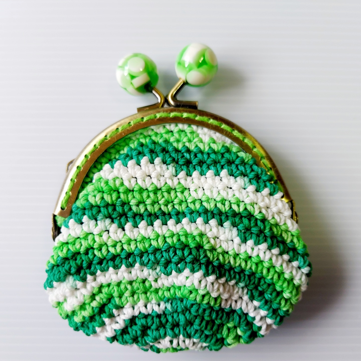 Crochet Clasp Purse S - GreenWhite