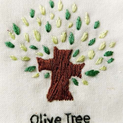Embroidery Drawstring Pouch - Olive Tree