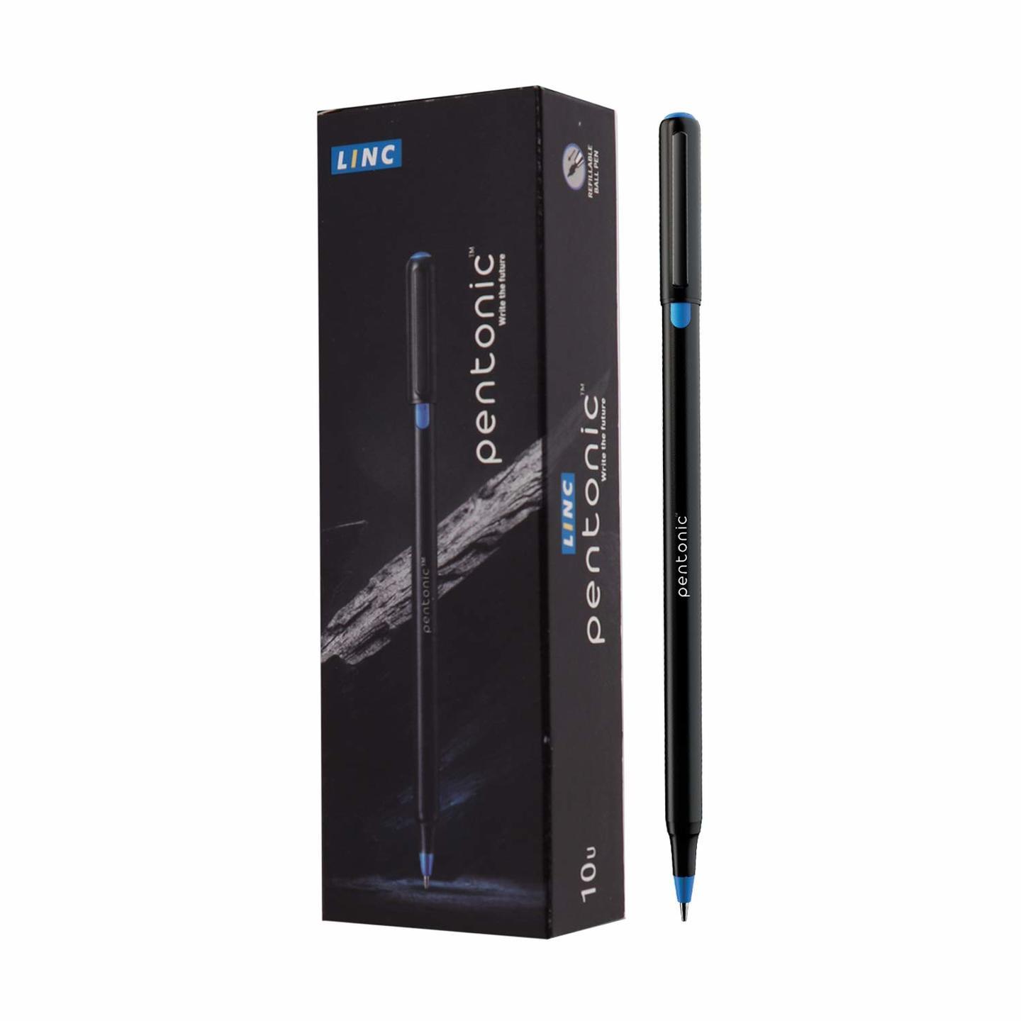 LINC Pentonic Ball Pen 0.7 mm, Black Body, Blue Ink, Pack of 5