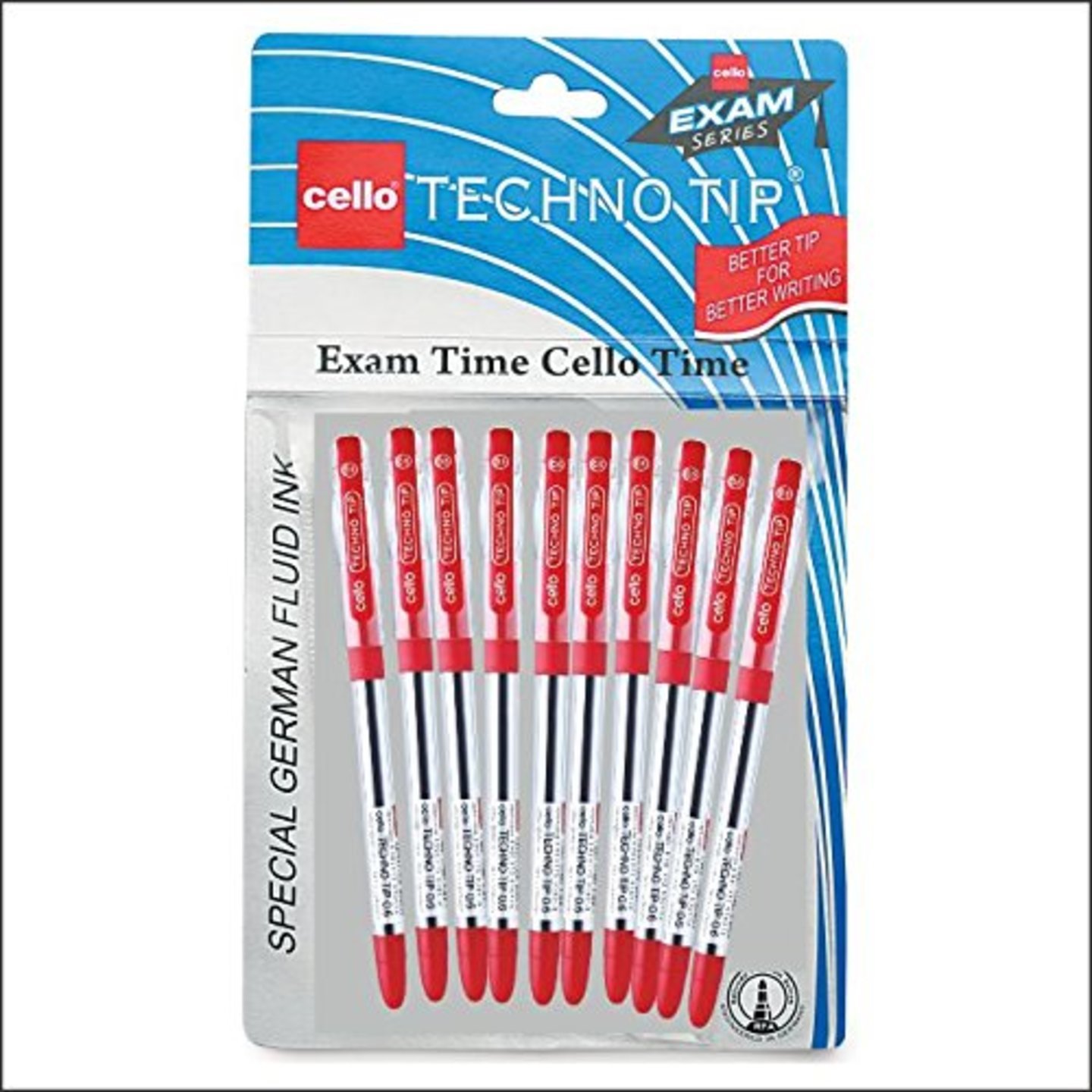 Cello Techno Tip Ballpoint Pens, Red - Pack of 10
