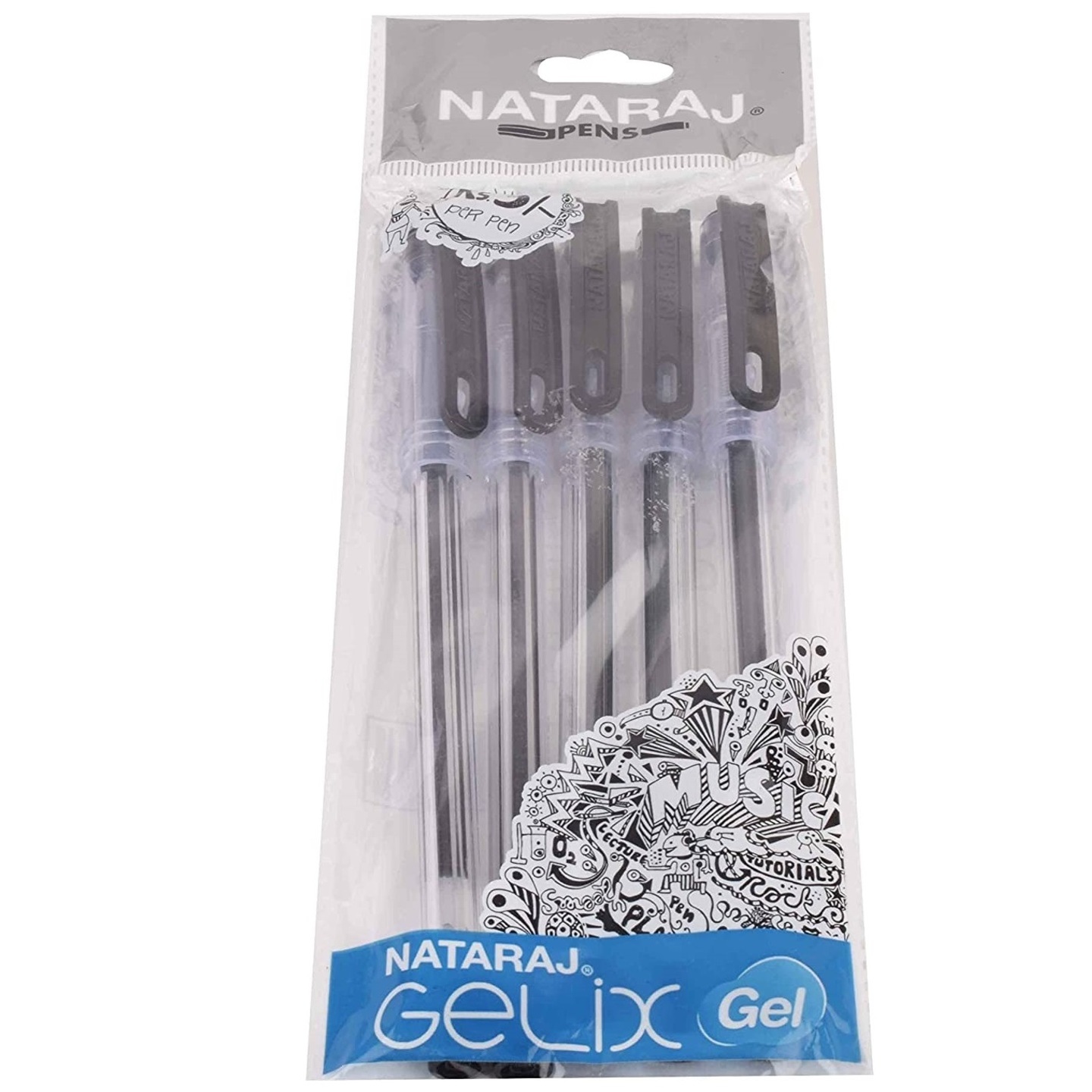 Natraj Gelix Black Gel Pen Pack of 5