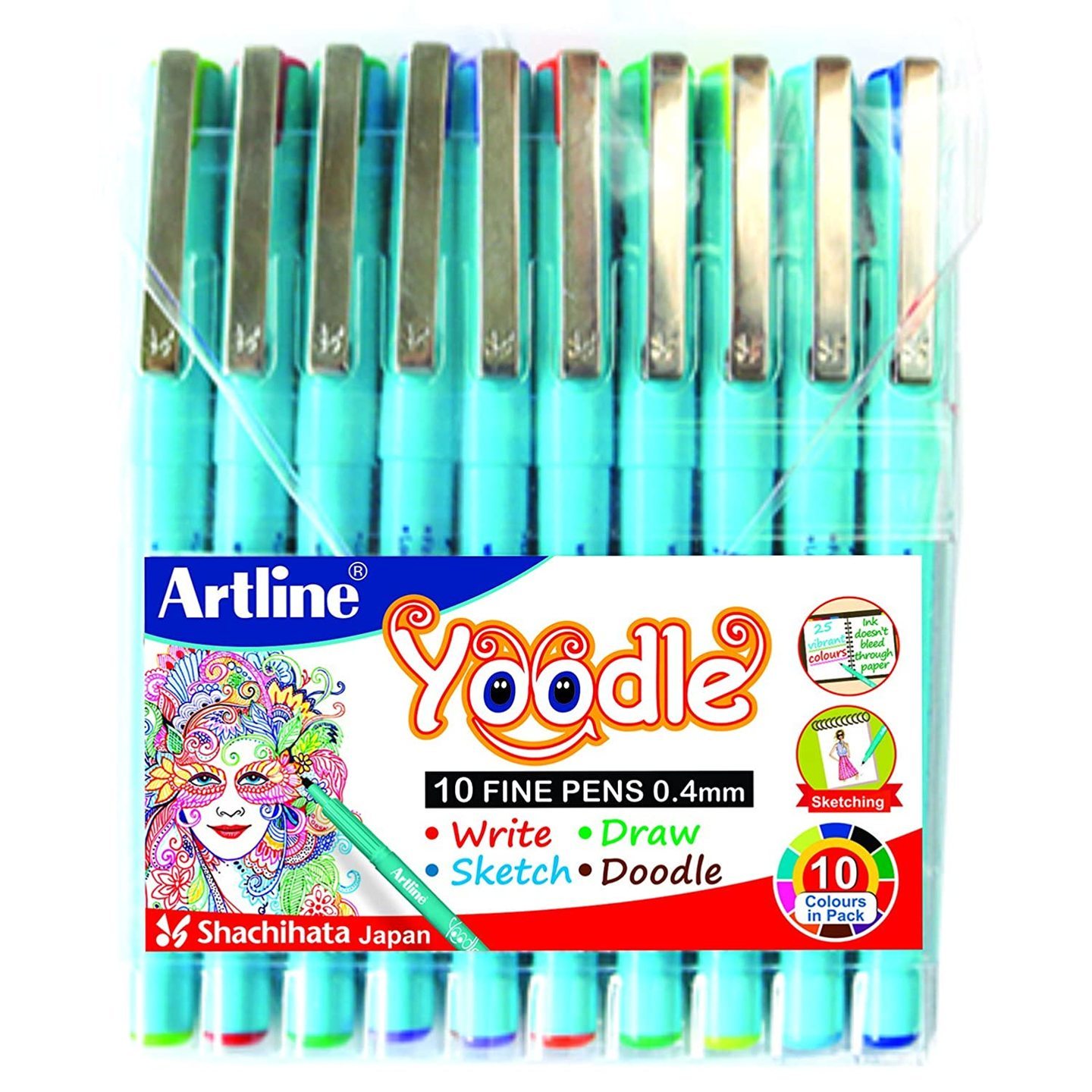 Artline Yoodle Fine Pen Assorted Colours Combo of 10 Pens 0.4MM Tip