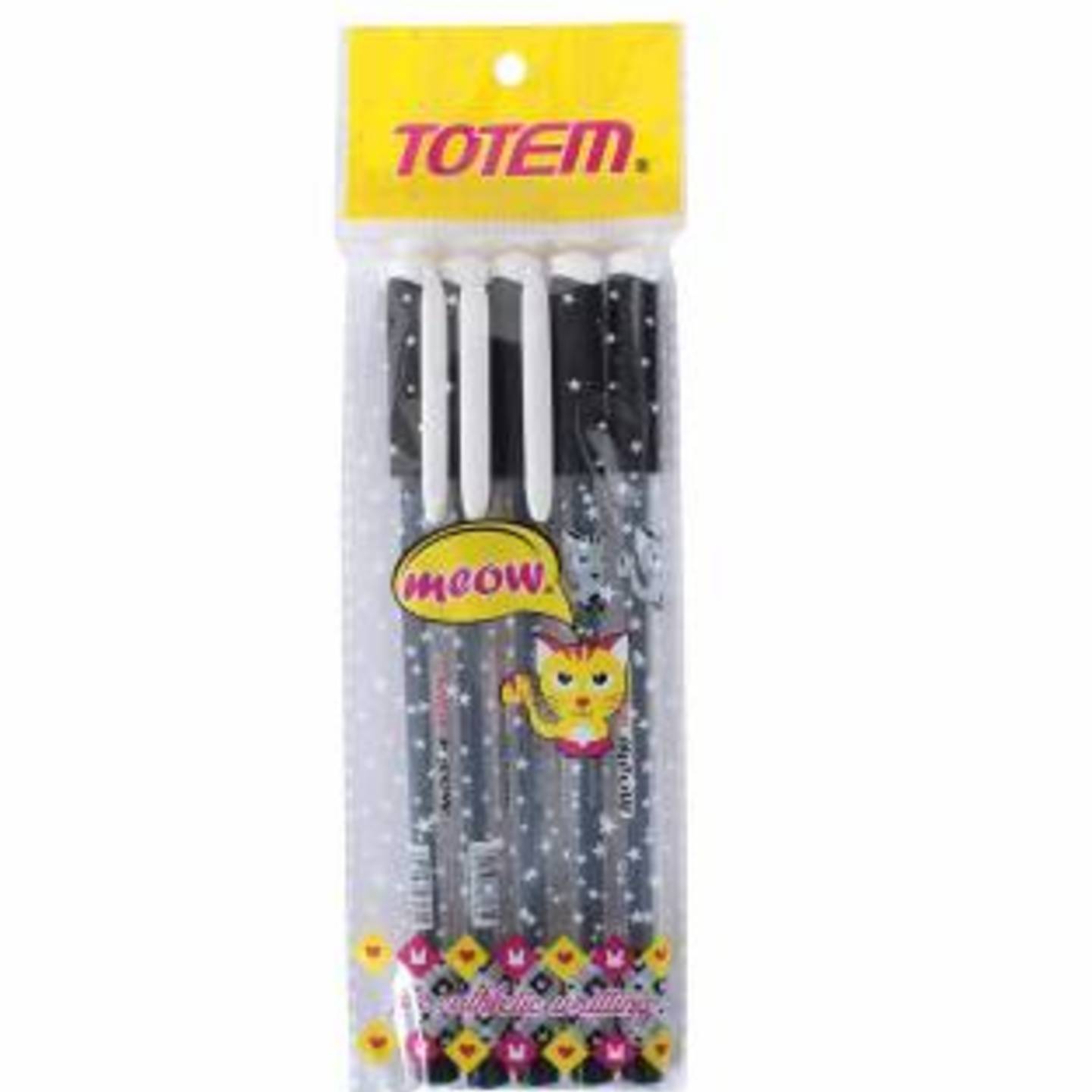 Totem Meow Ball Pen Black  Pack of 5