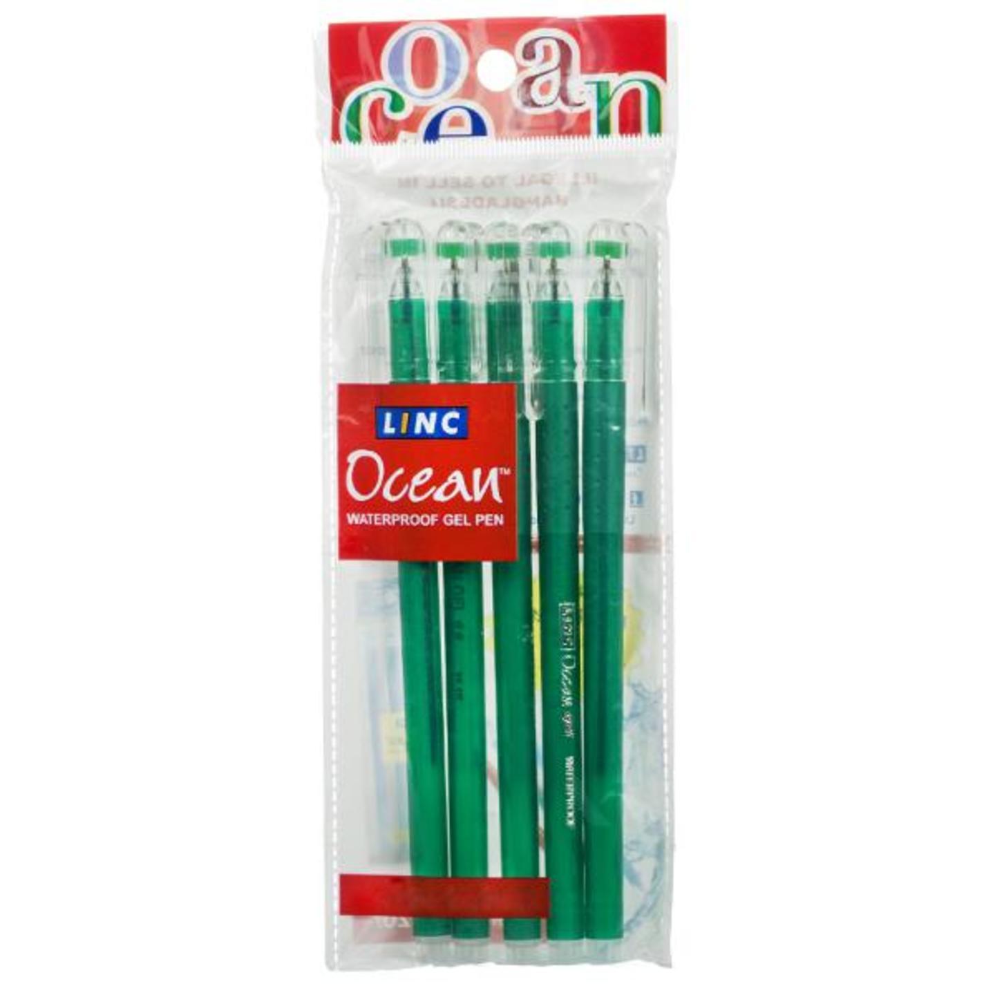 LINC Ocean Gel Pens Green Pack of 5
