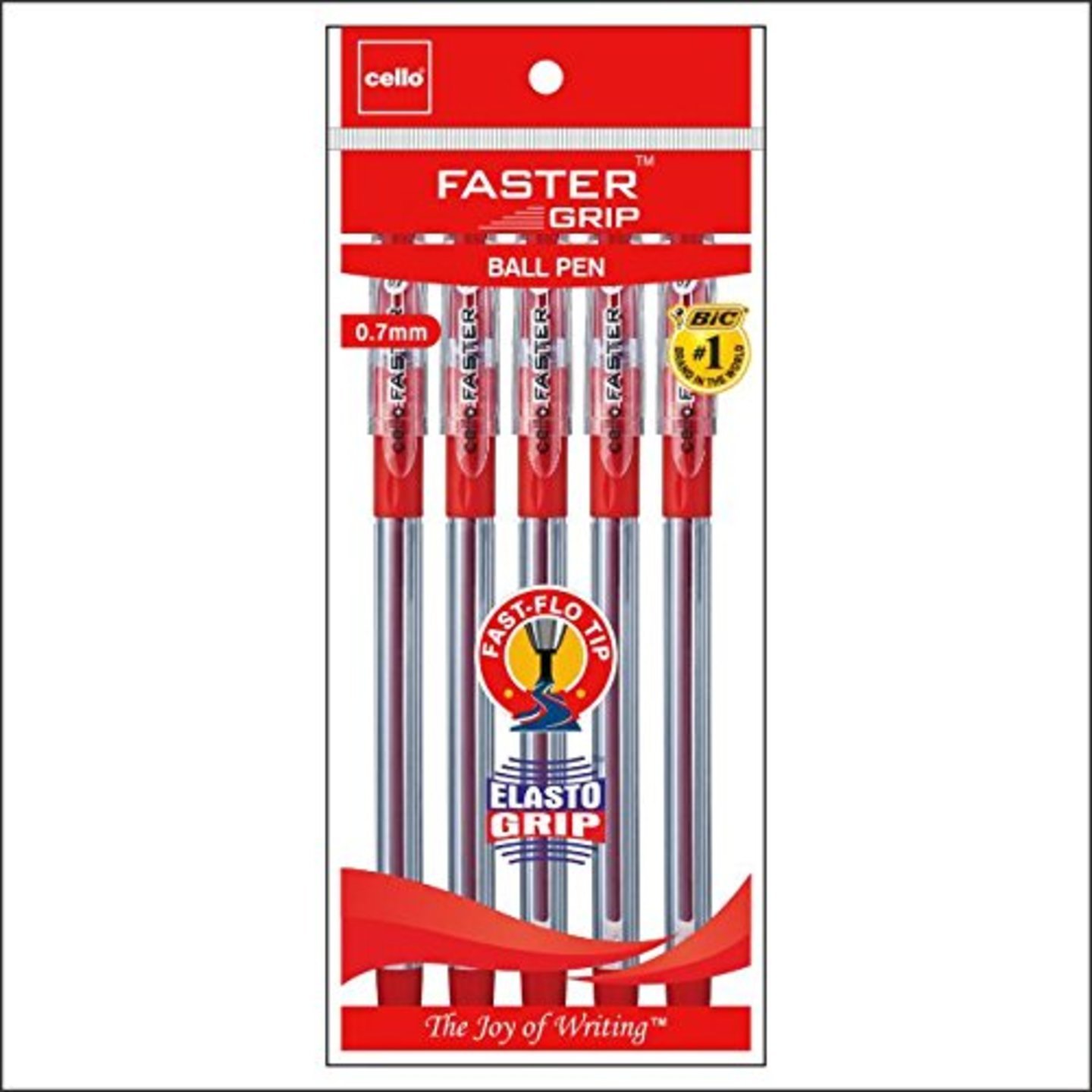 Cello Faster Grip Ball Pen Set - Pack of 5 Red