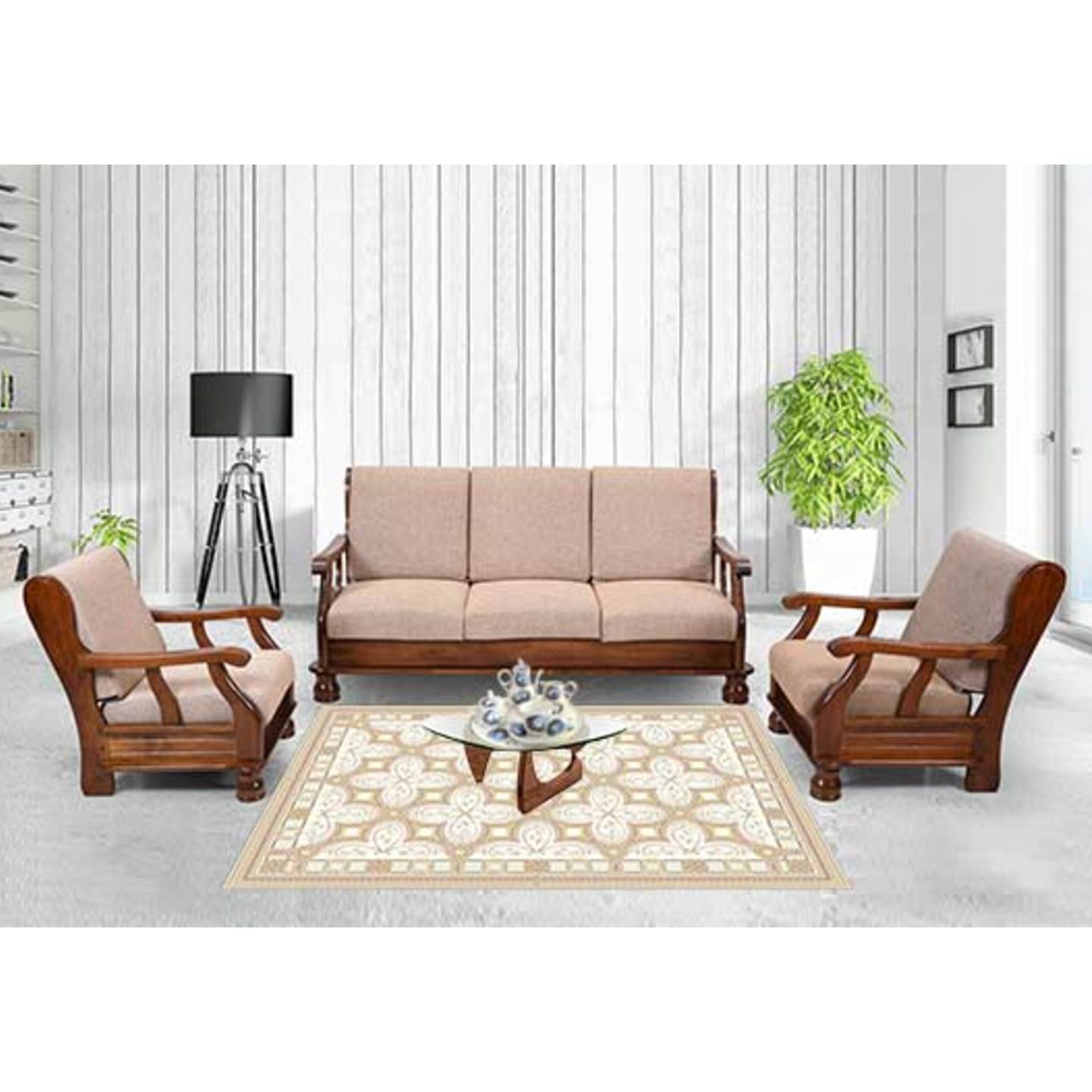 Teak Wood(Sagun) Sofa Set For Home Living Room Wooden Sofa Set 3+1+1| 5 ...