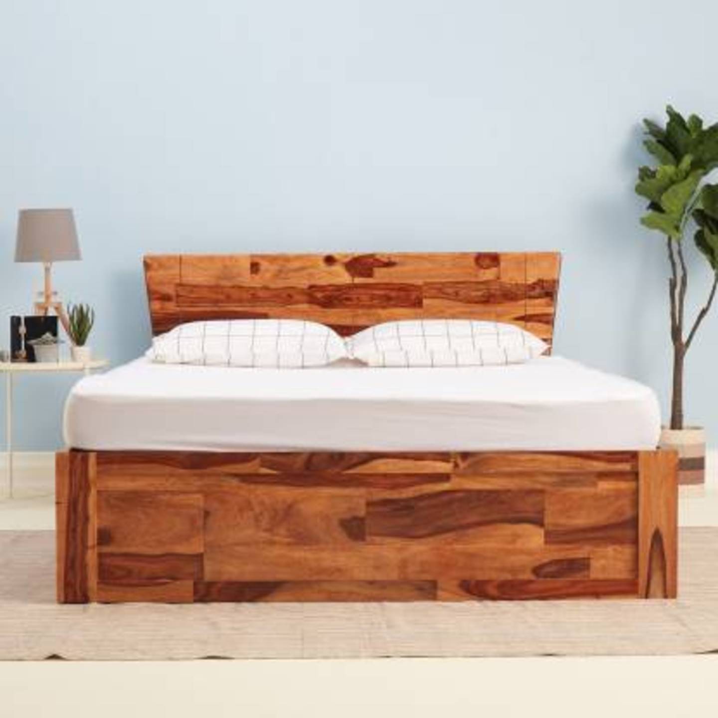 Restomatt Solidwood sheesham bed with storage in natural police 