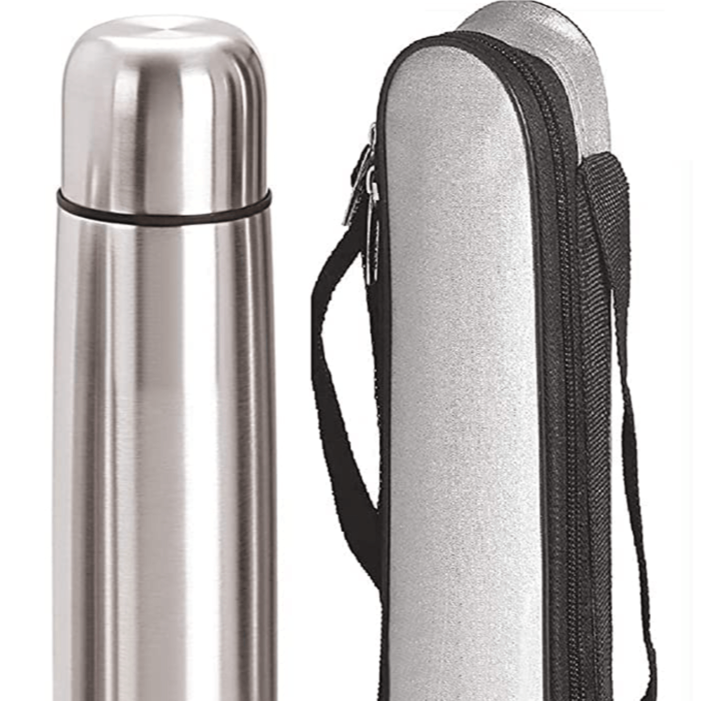 Stainless Steel Double Wall Water Bottle with Bag | Hot & Cold 1000 Ml | Bullet Flask