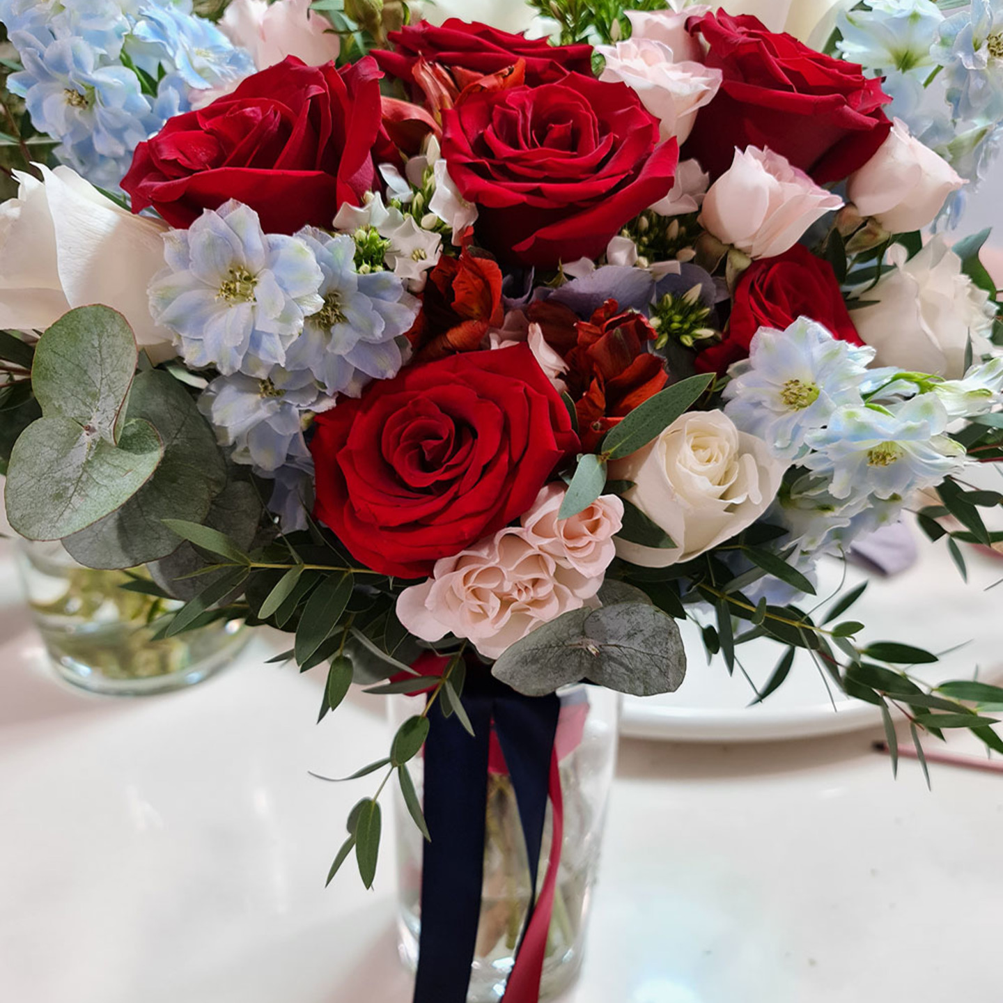 Red and Blue Theme Bouquet