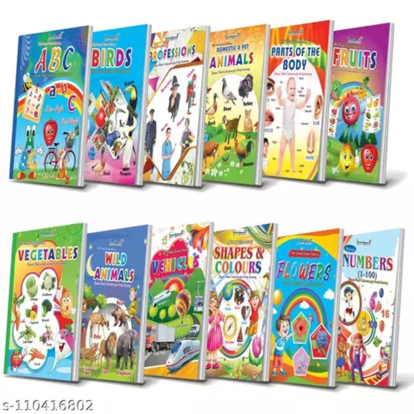 Picture Book Collections for Eary Learning (Waterproof kids books Set combo of 12) -ABCD, Numbers Counting Tables, Colours & Shapes, Flowers, Fruits, Vegetables, Vehicles, Birds, Domestic animals, Wild Animals, Parts of the Body & Professions)