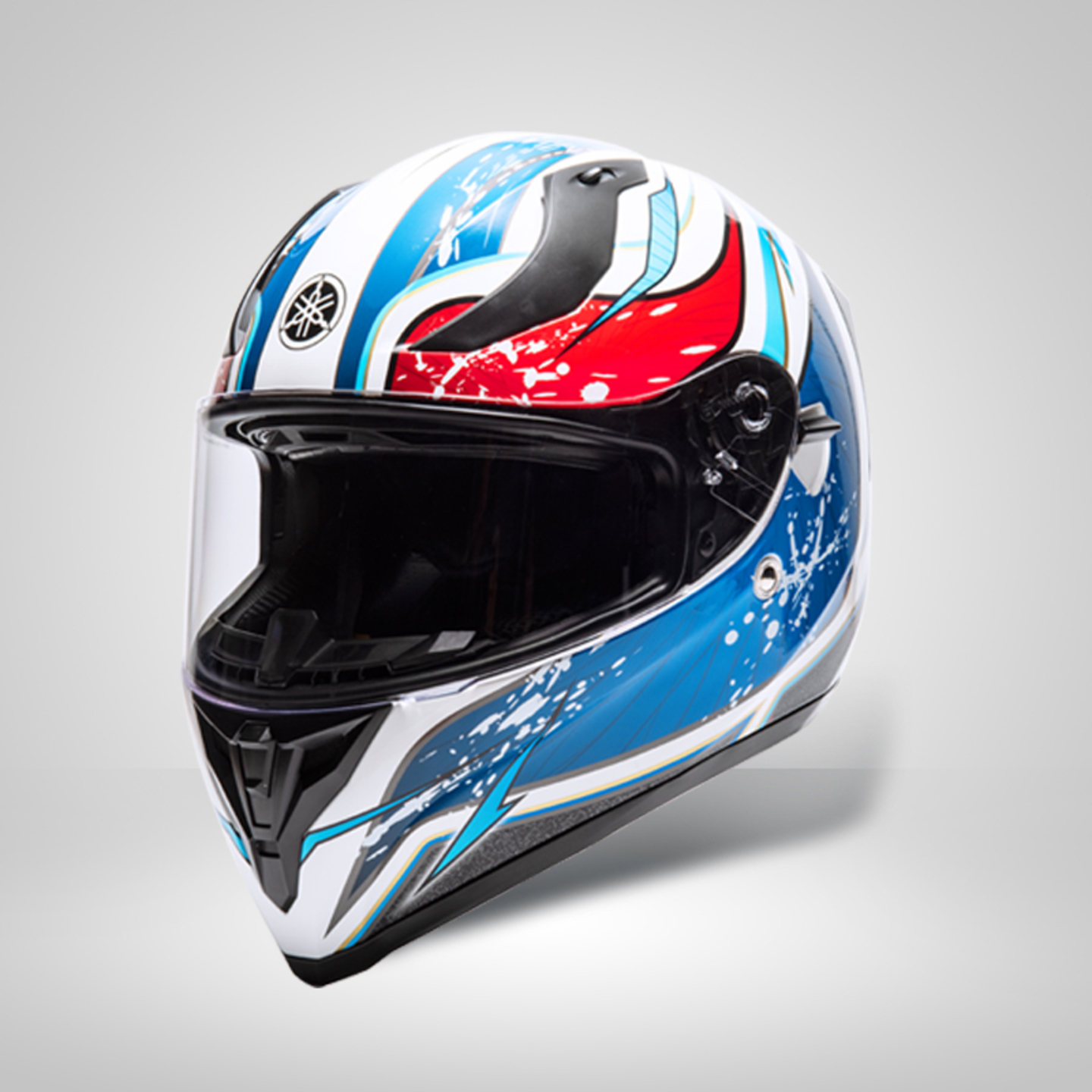 Yamaha full face helmet double visor DOT CCC blue red wave
