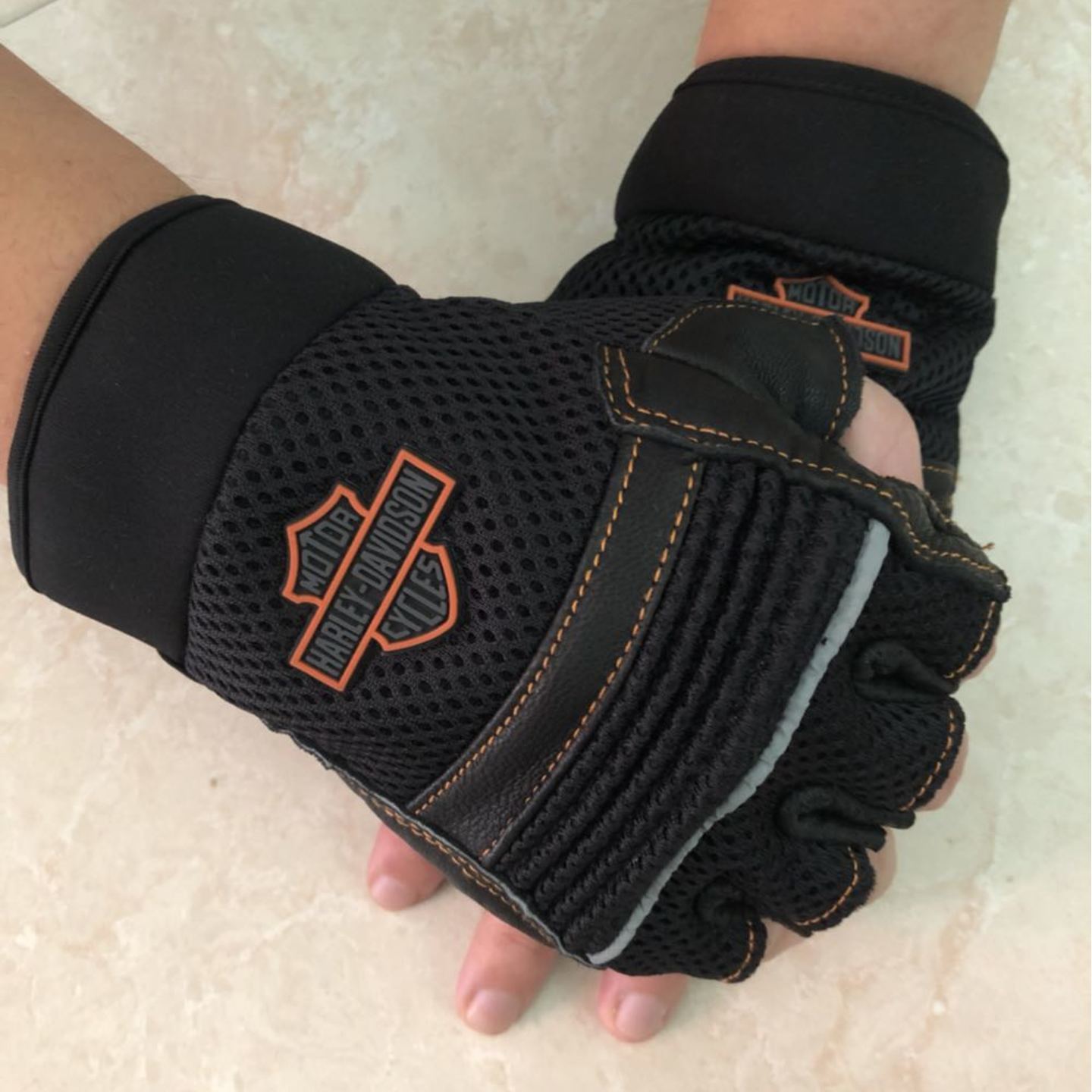 Harley Davidson perforated air half fingerless gloves