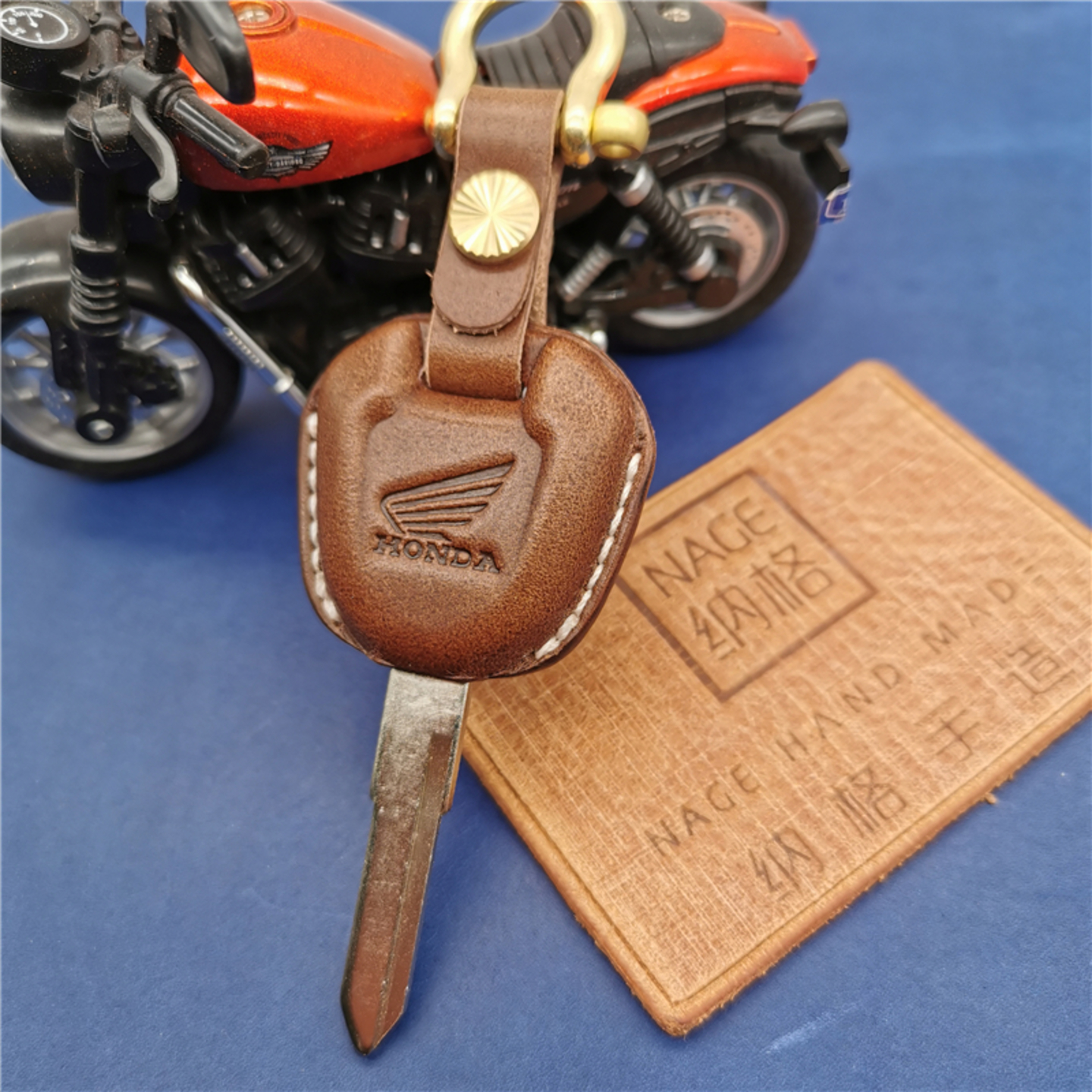 Honda handmade leather key chain tag 