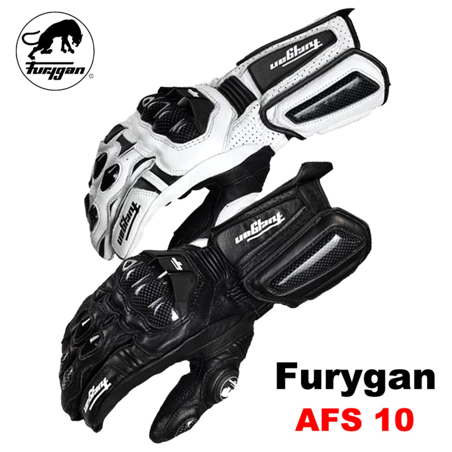 Furygan AFS10 full gloves carbon fiber leather glove white black