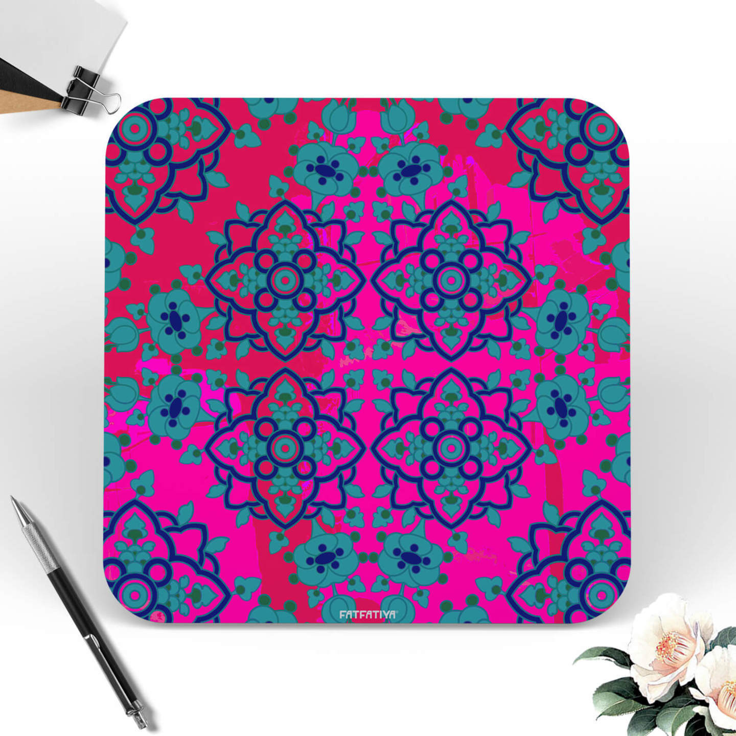 Charming Flower Motif Digital Printed MDF Coaster Set of 6 Pcs