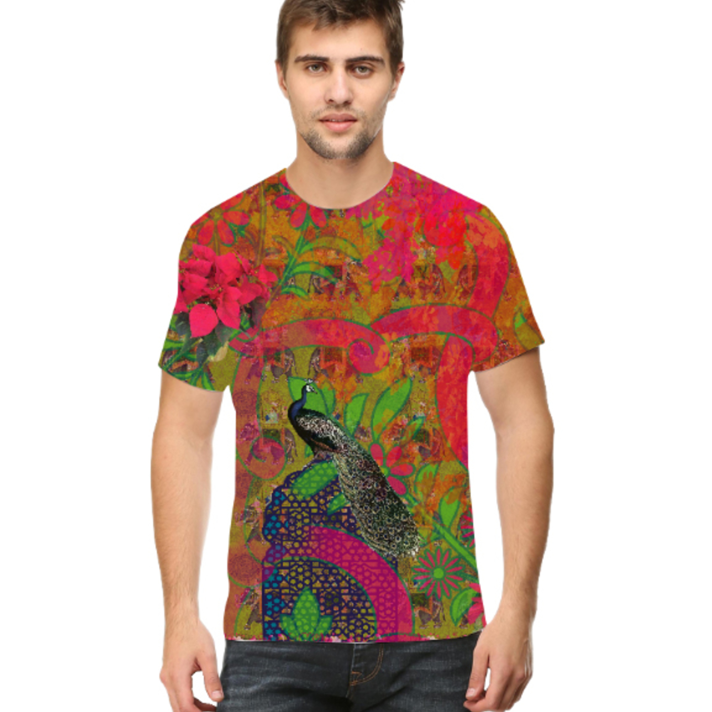 Men Multicoloured Cultural Trip Round Neck T-Shirt