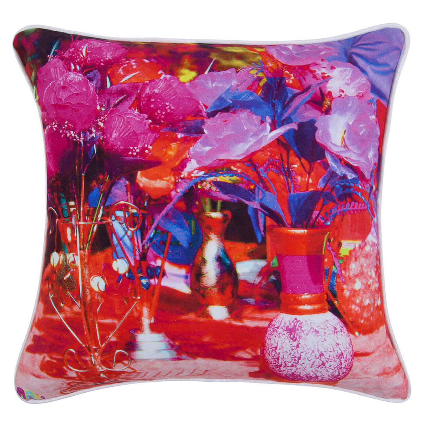 Flower Pot Glaze Cotton Cushion Cover 16x16 Inches