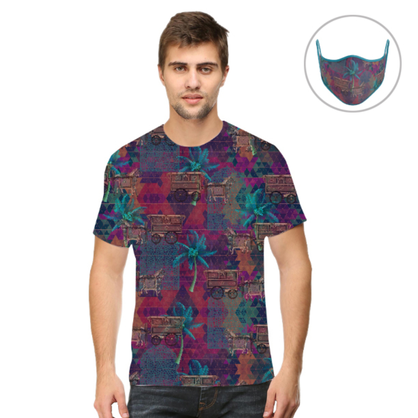 Men Multicoloured Stylish T-Shirt Mask Combo