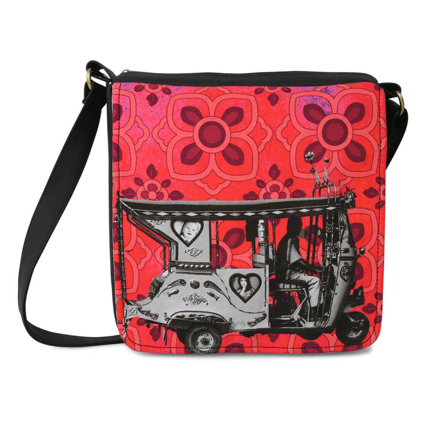 Silver Auto Rickshaw Canvas PU SlingCrossbody Bag