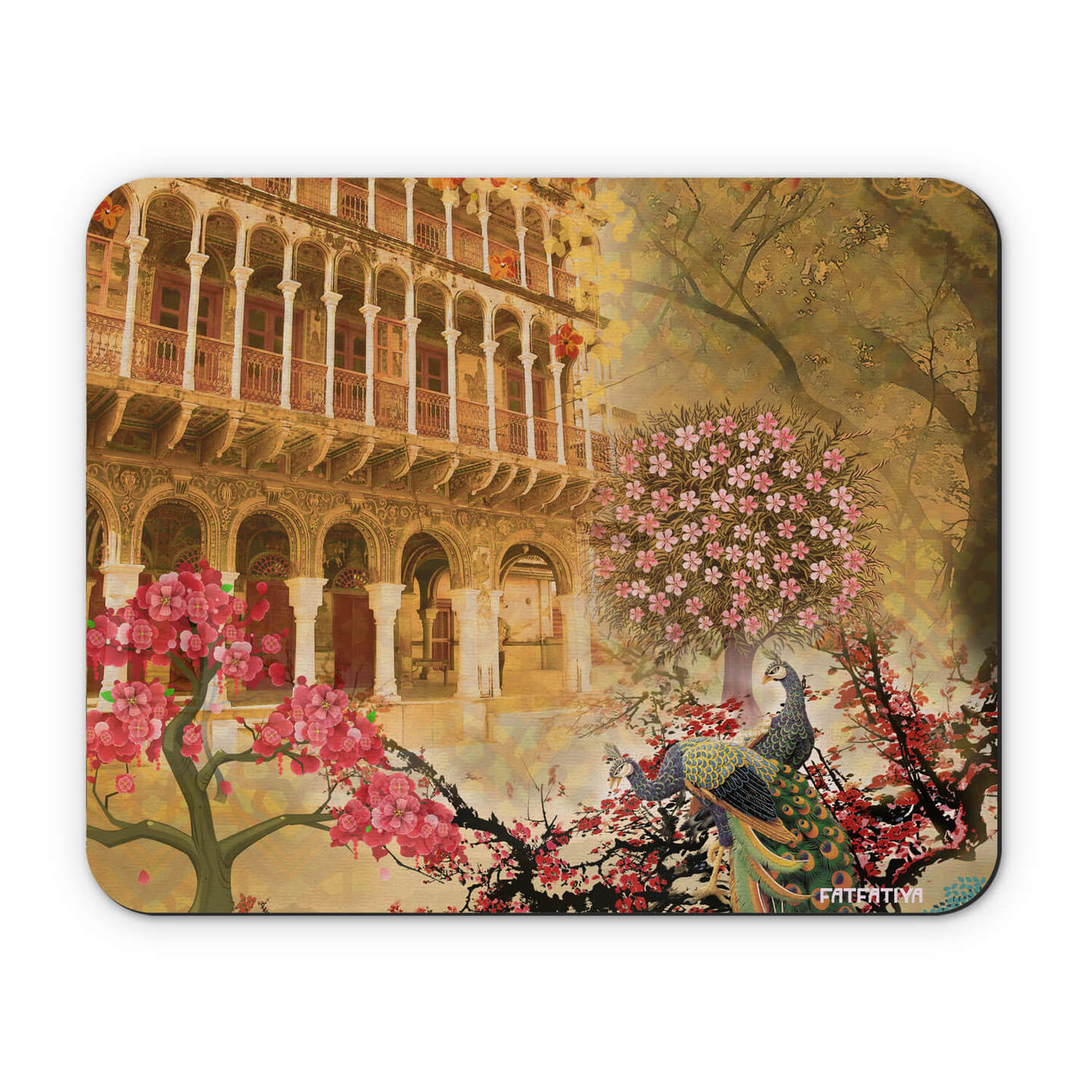 Cool Peacock and Fort Themed Mouse Pad