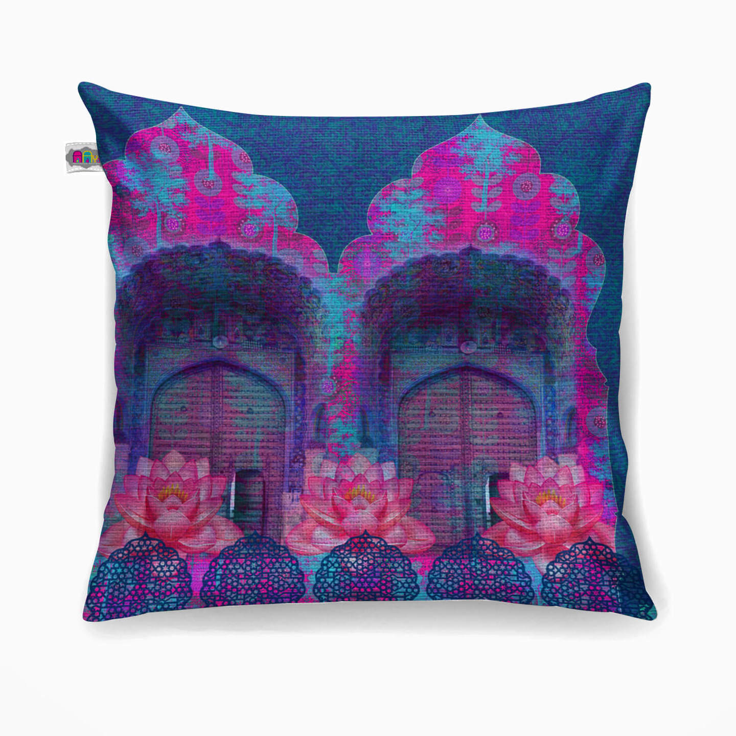 Cool Blue Rajasthani Poly Canvas Cushion Cover