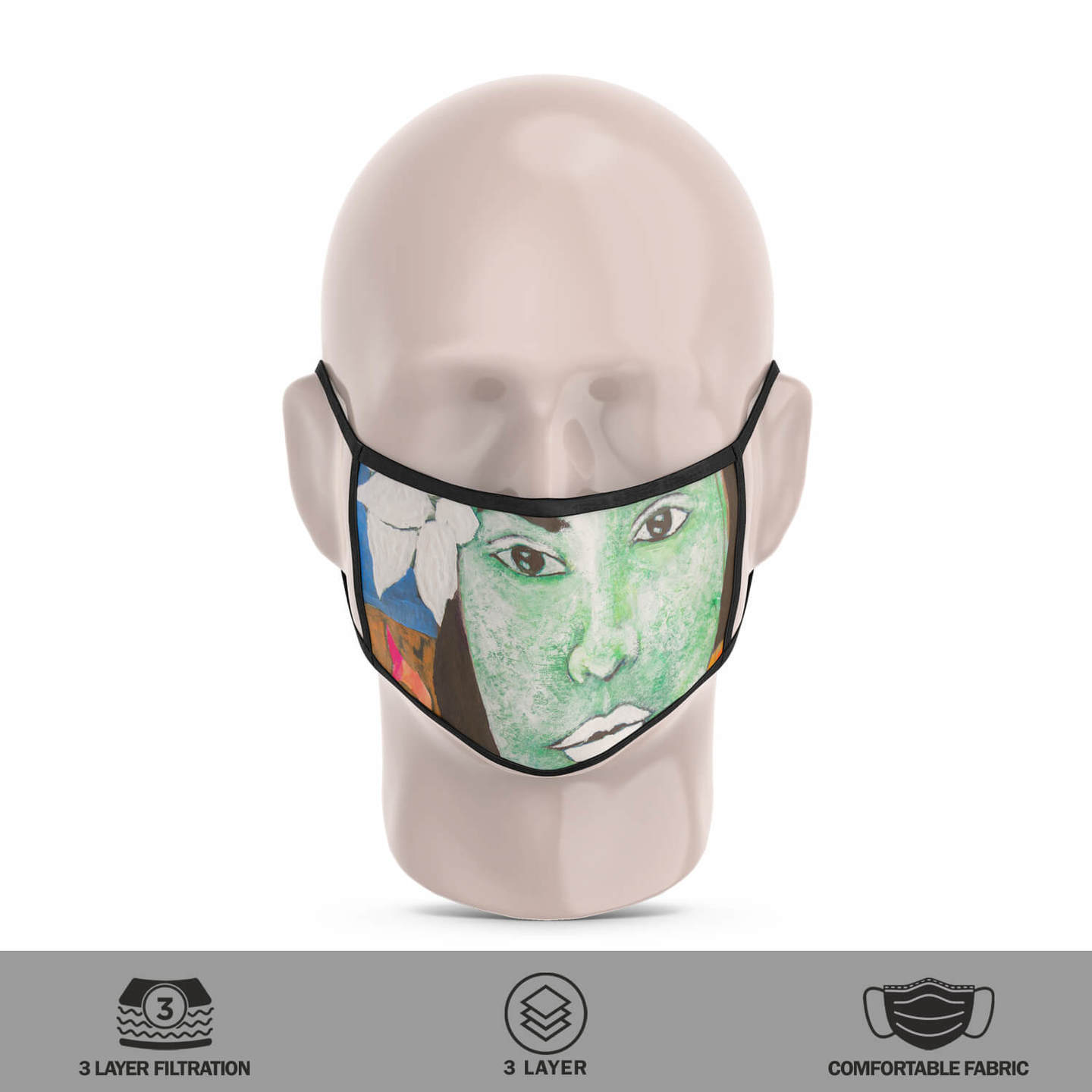 White Flowers Reusable Face Mask - Priyanka Waghela
