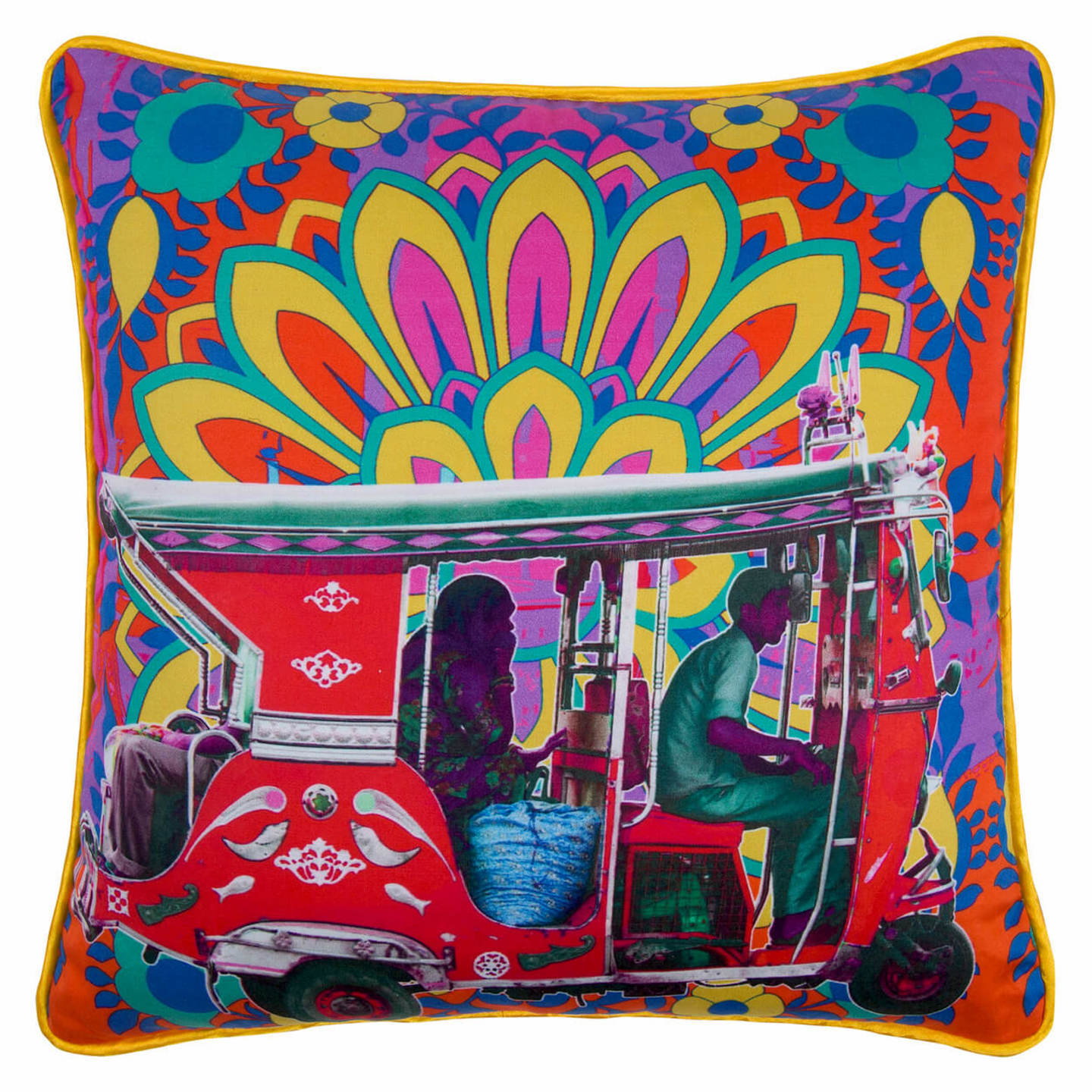 Scarlet Taxi Glaze Cotton Cushion Cover 16x16 Inches
